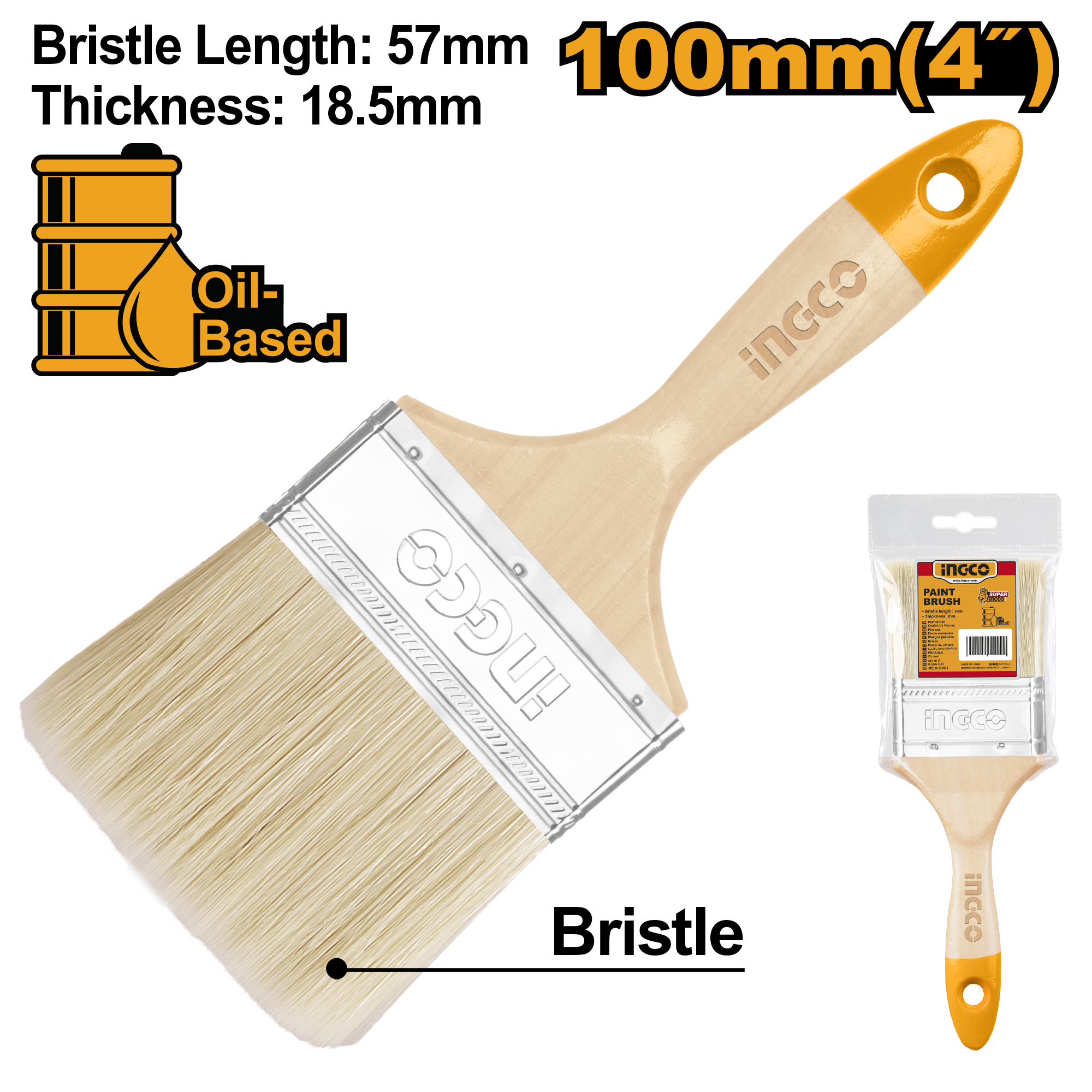 Paint brush 100mm with wooden handle - CHPTB0104 - INGCO