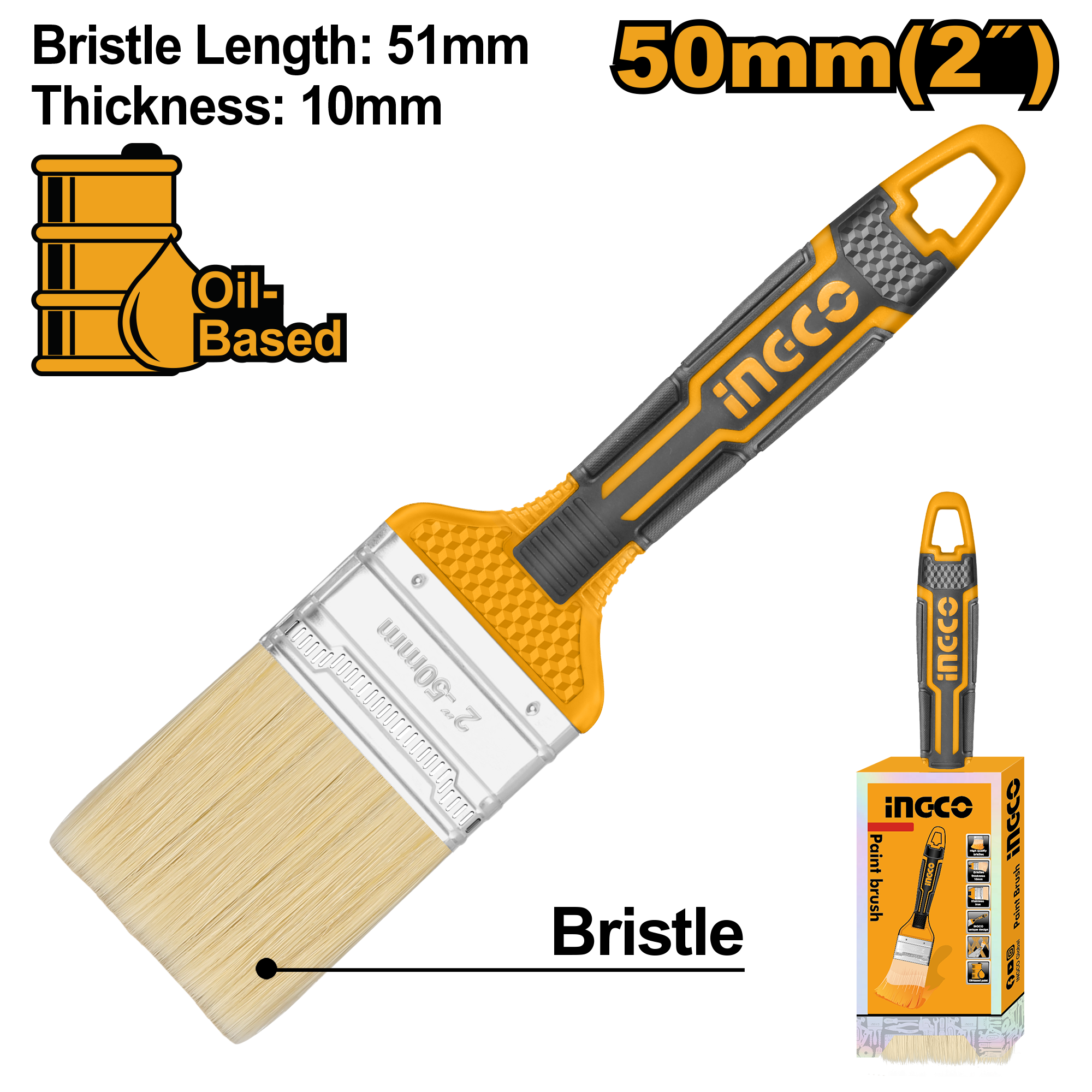 Paint brush 50mm thickness 10mm with plastic handle - CHPTB8602 - INGCO