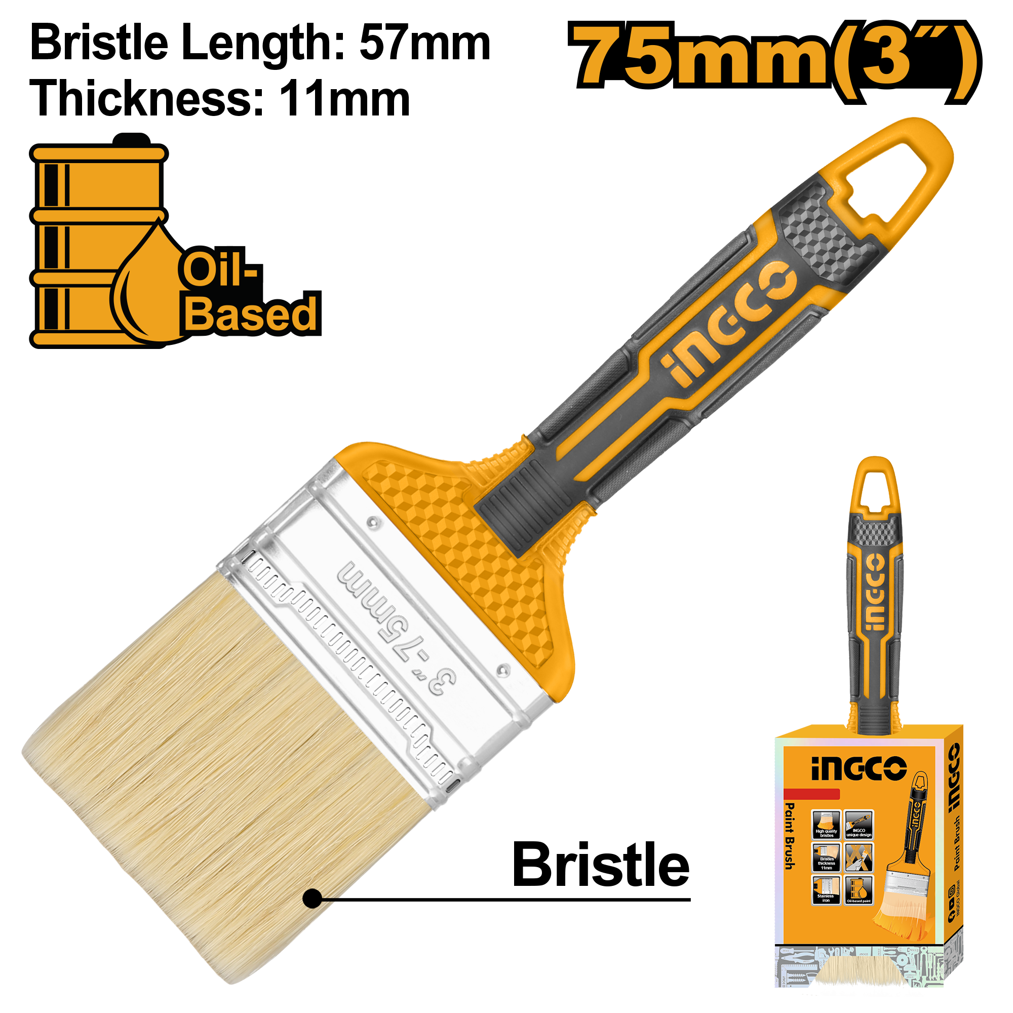 Paint brush 75mm thickness 11mm with plastic handle - CHPTB8603 - INGCO