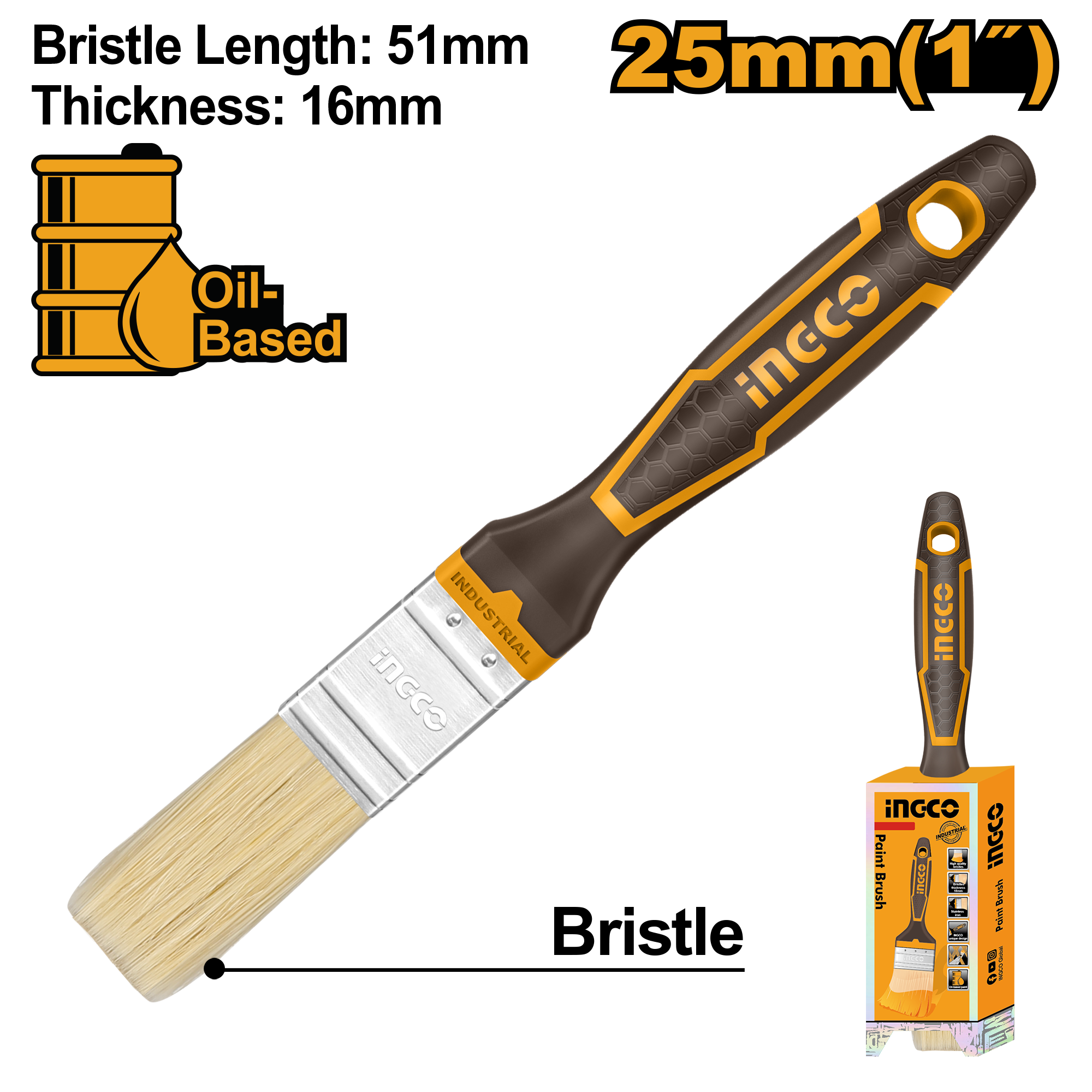 Paint brush 25mm with plastic handle - CHPTB8701 - INGCO