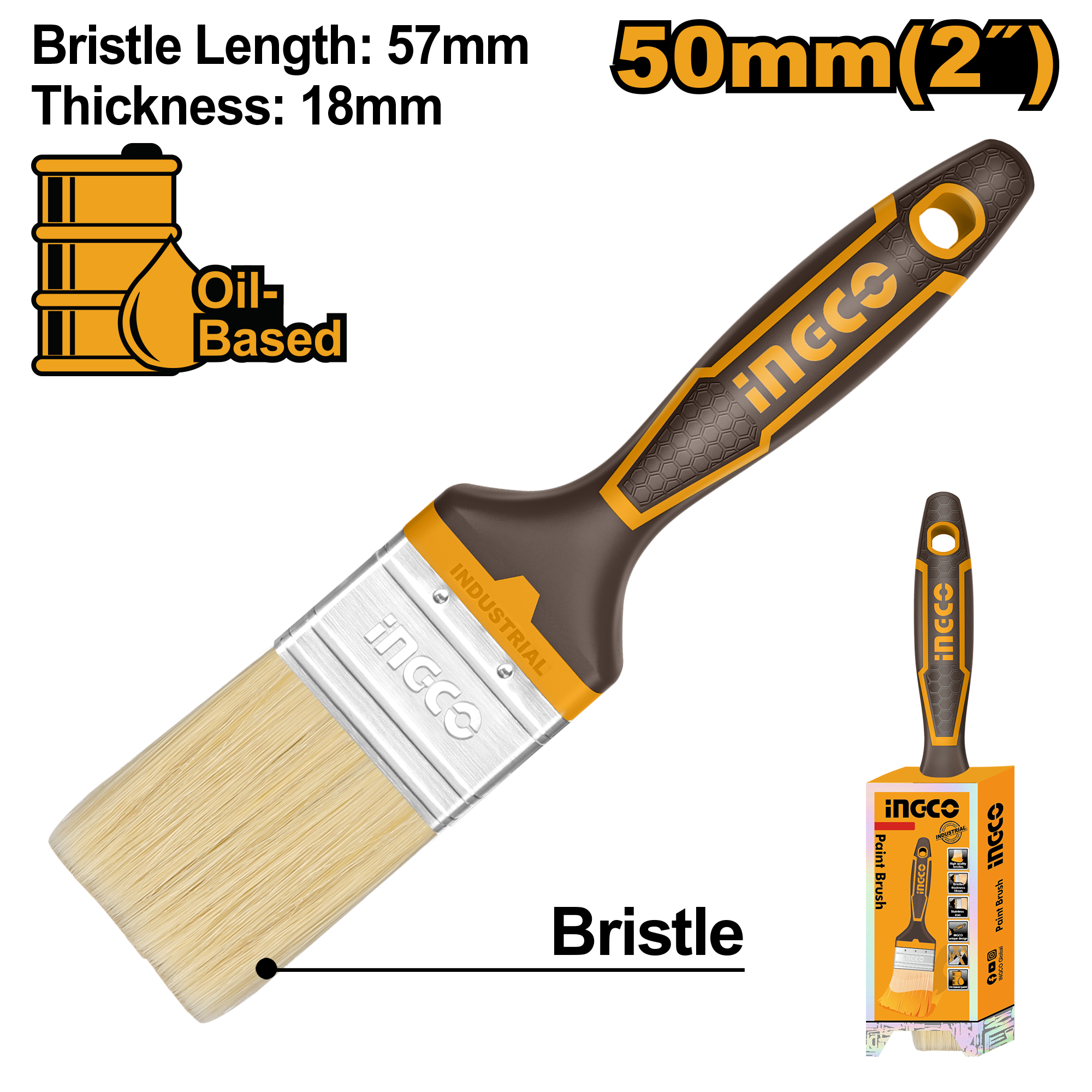Paint brush 50mm thickness 18mm with plastic handle - CHPTB8702 - INGCO