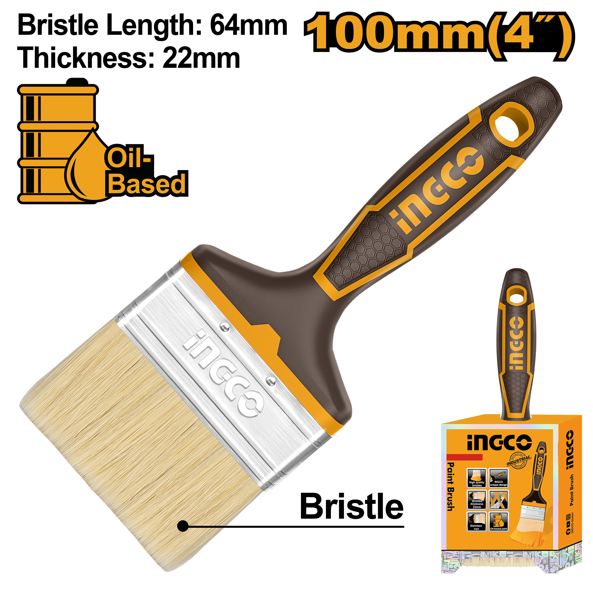 Paint brush 100mm with plastic handle - CHPTB8704 - INGCO