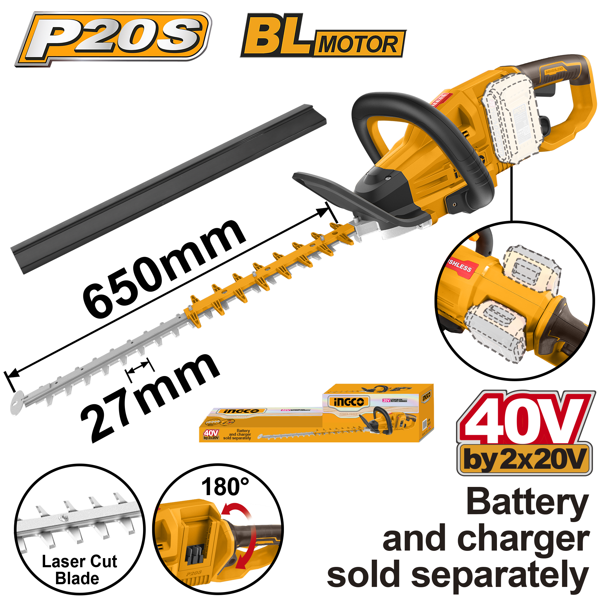 Lithium ion hedge trimmer bl 40v solo - CHTLI40028 - INGCO