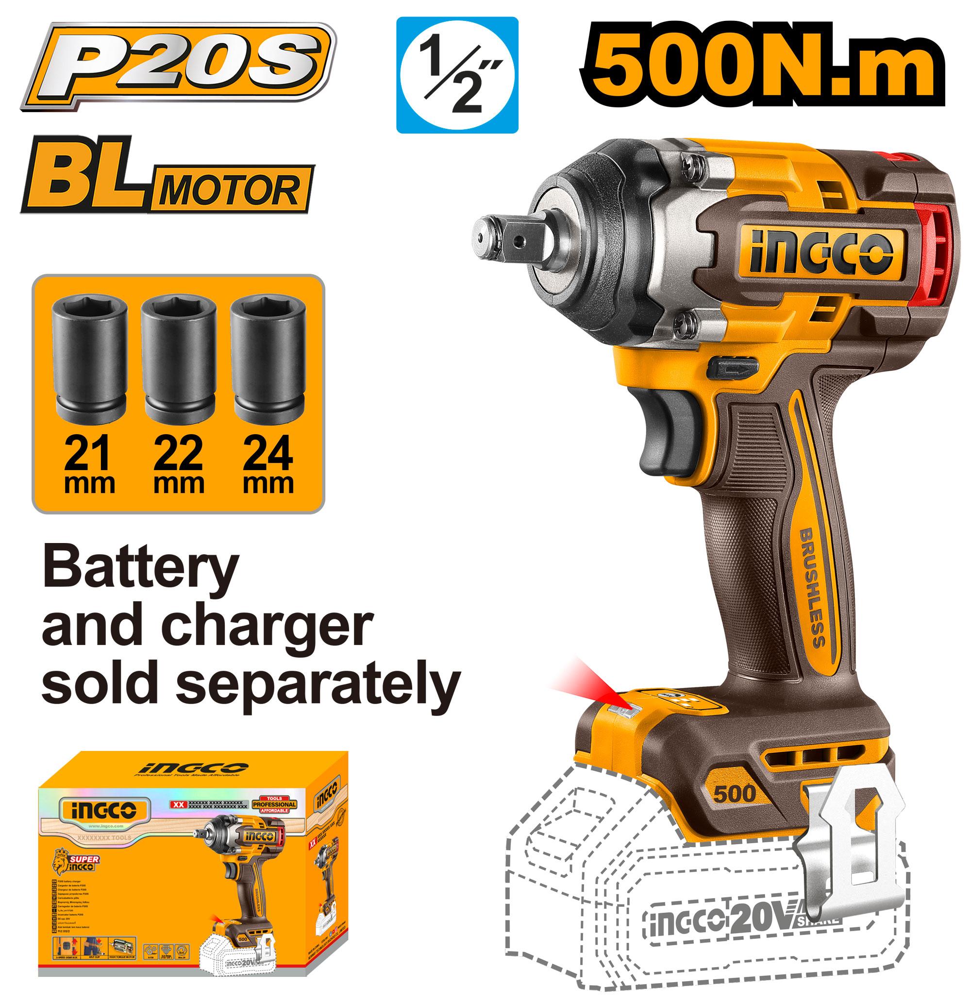 Μπουλονόκλειδο Μπαταρίας 500Nm - CIWLI20501 - Ingco