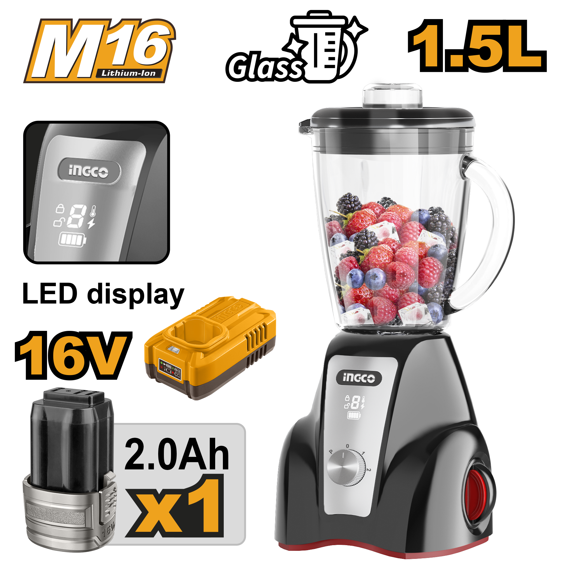 Cordless stand blender set 1.5l 16v - CJB052K - INGCO