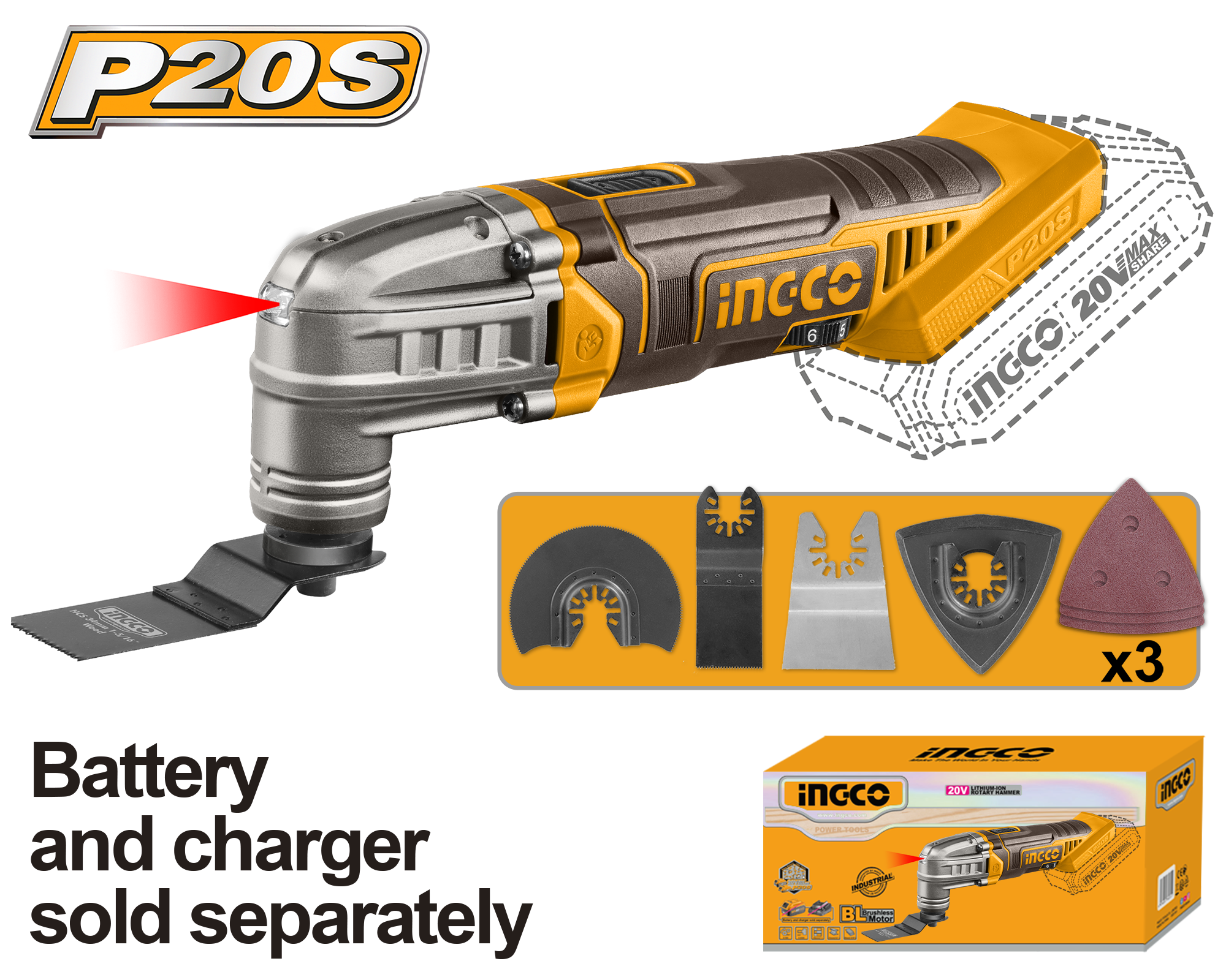 Lithium ion multi tool solo 20v - CMLI2022 - INGCO