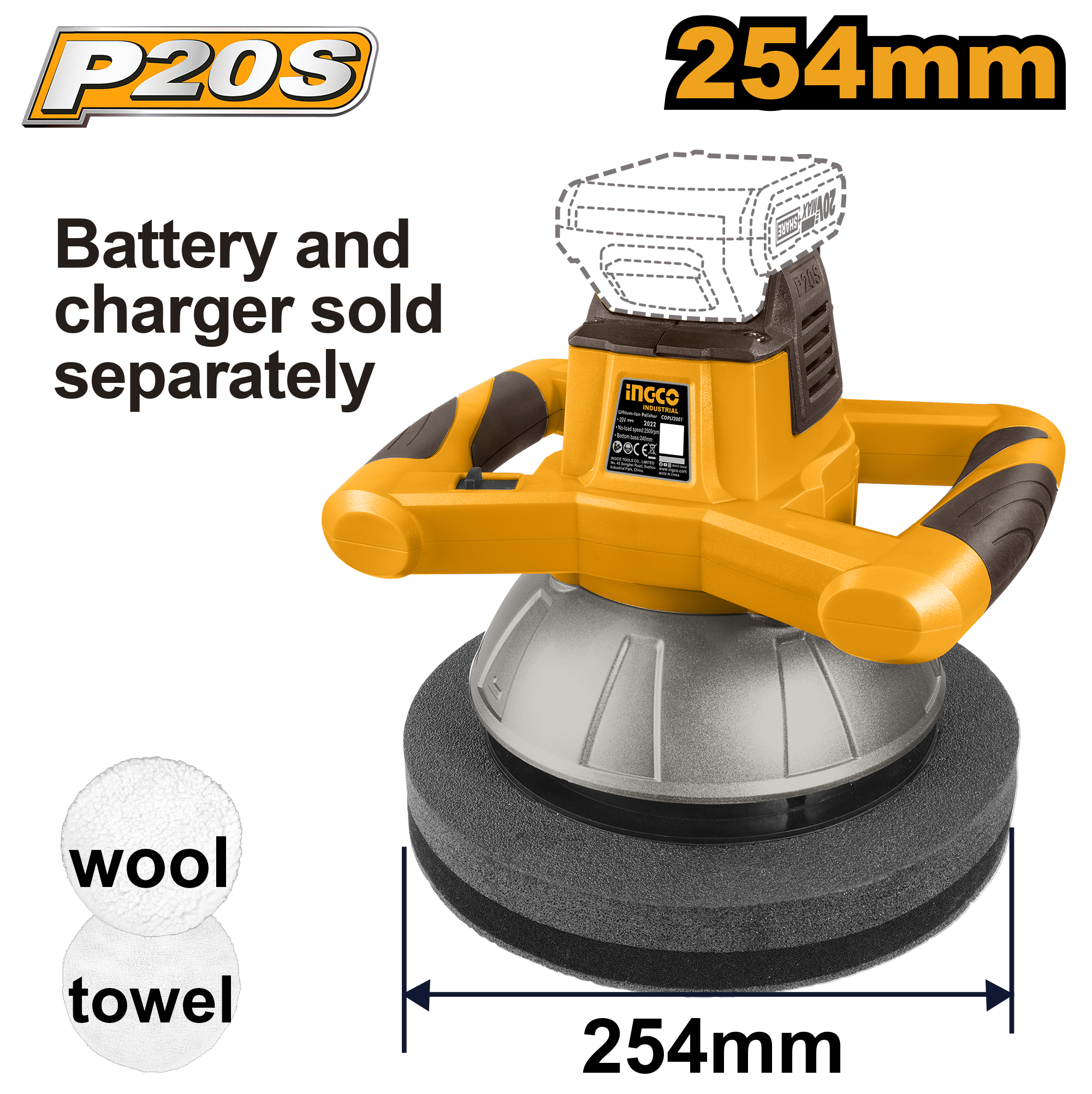 Lithium ion polisher solo 254mm 20v - COPLI2001 - INGCO