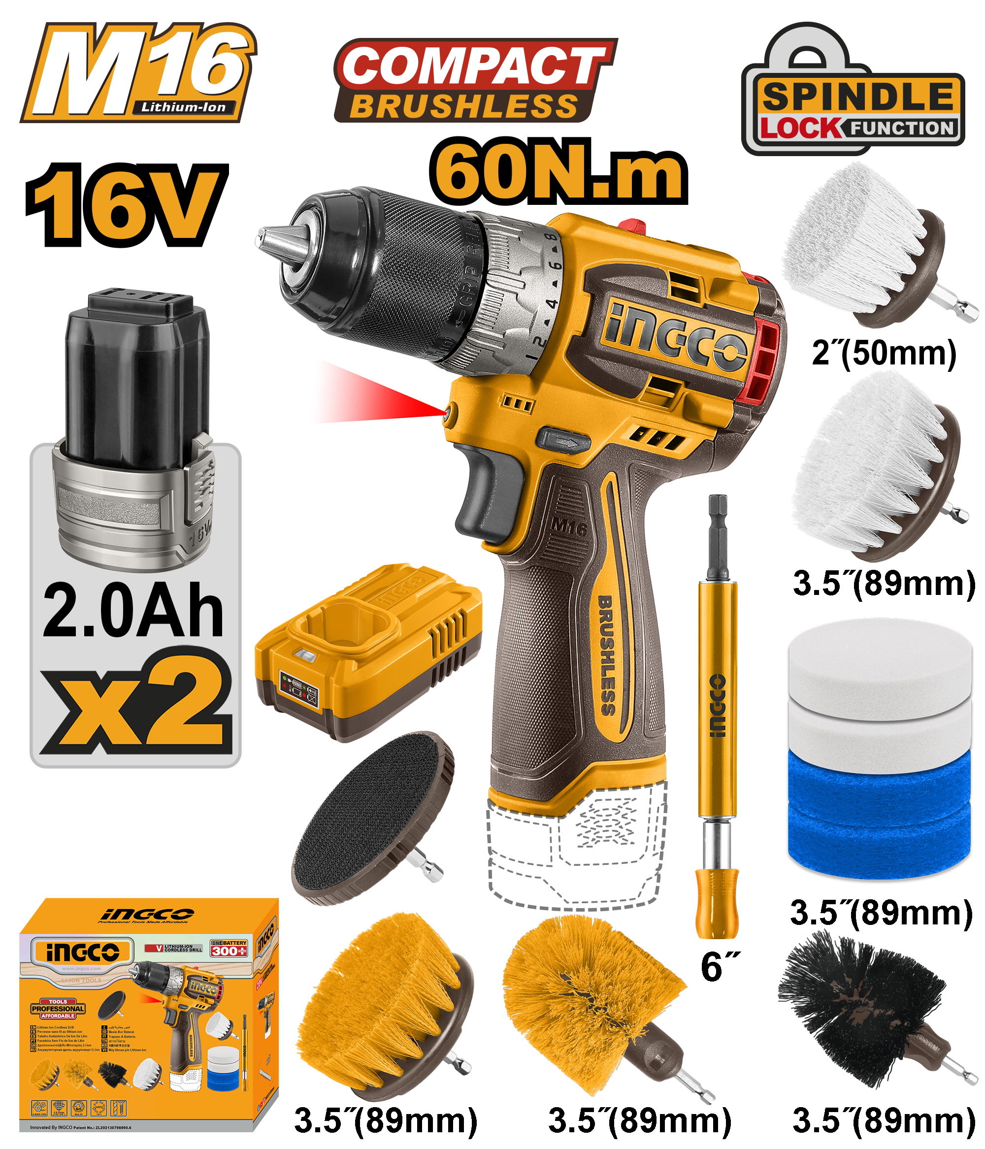 Compact brushless cordless drill 16v set - COSLI240786E - INGCO