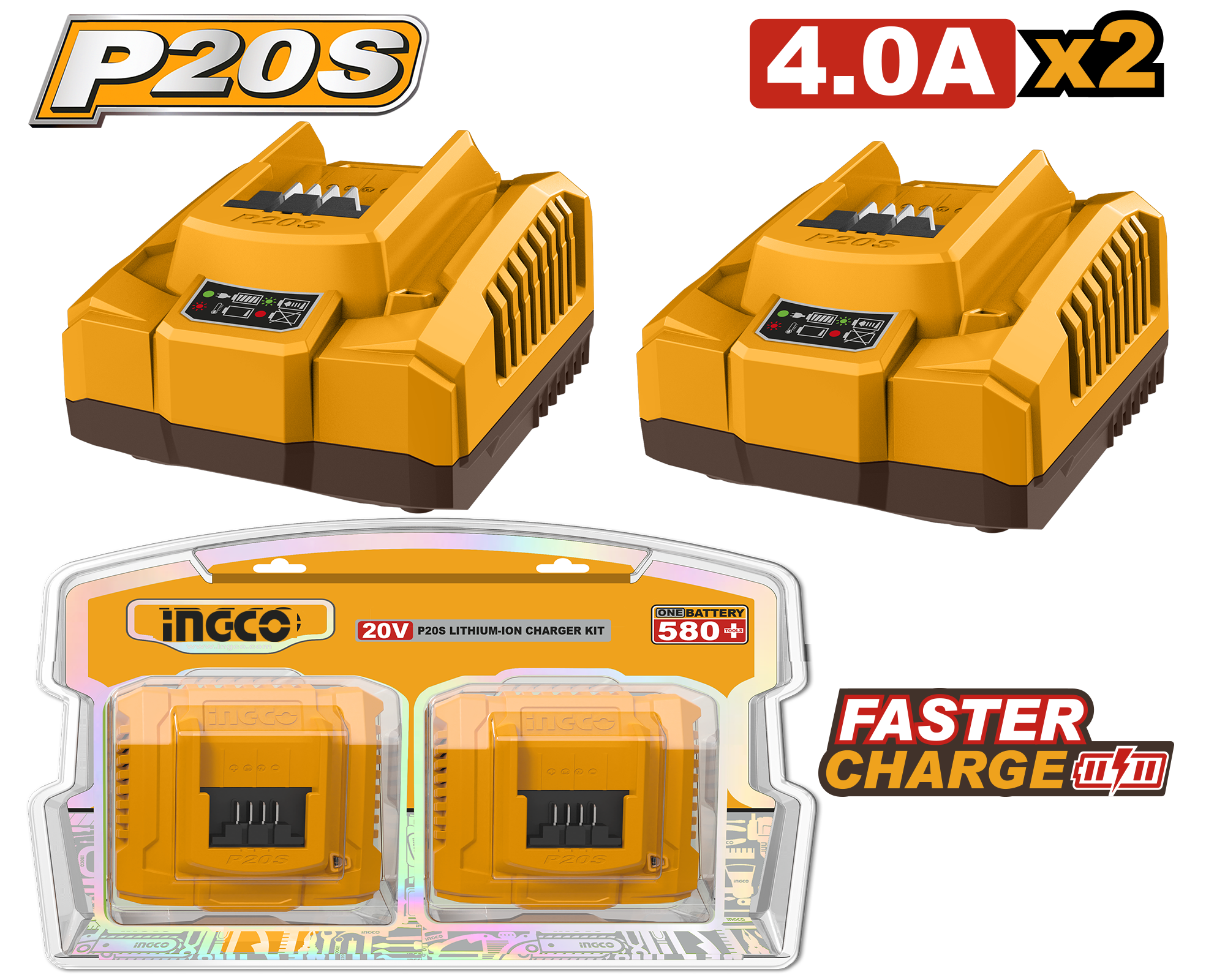 2Pcs battery charger kit - COSLI250388E - INGCO