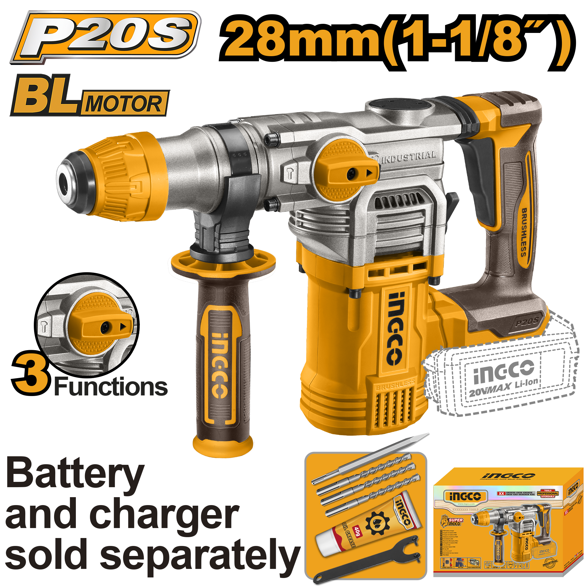 Lithium ion rotary hammer solo 4.5j - CRHLI20288 - INGCO