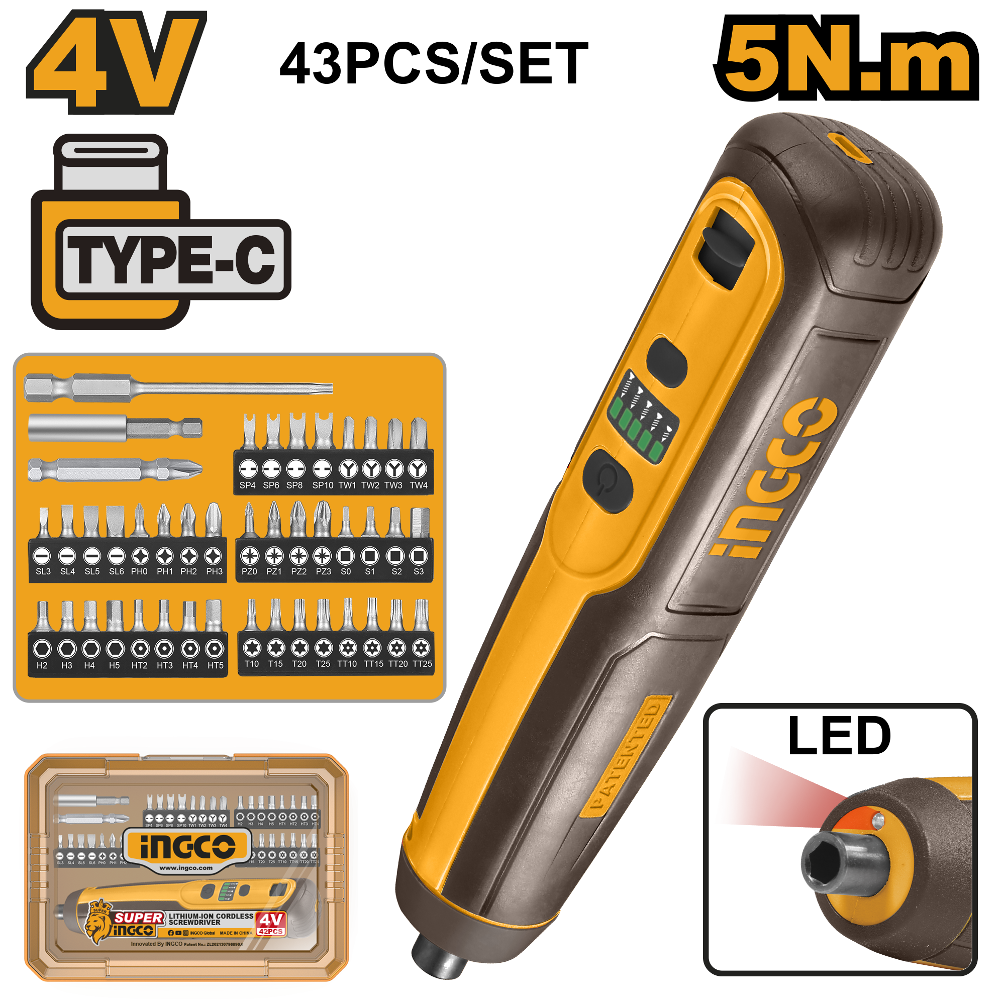 Cordless screwdriver 4v 5nm - CSDLI04062 - INGCO
