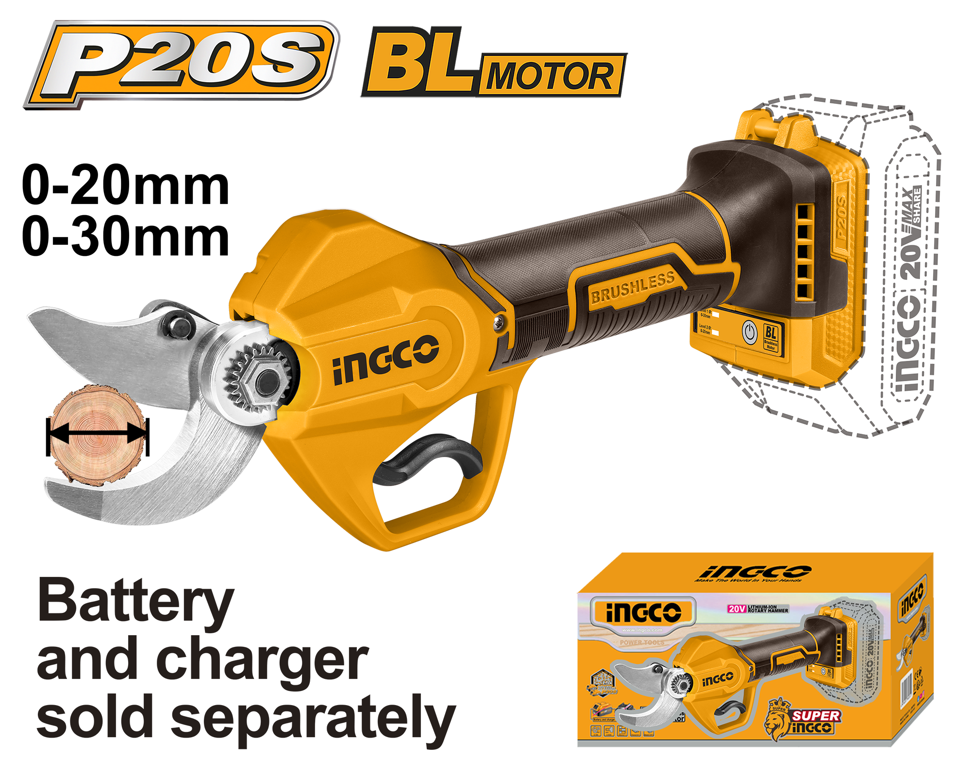 Lithium ion gauge straight shear bl 20v solo - CSSLI20308 - INGCO