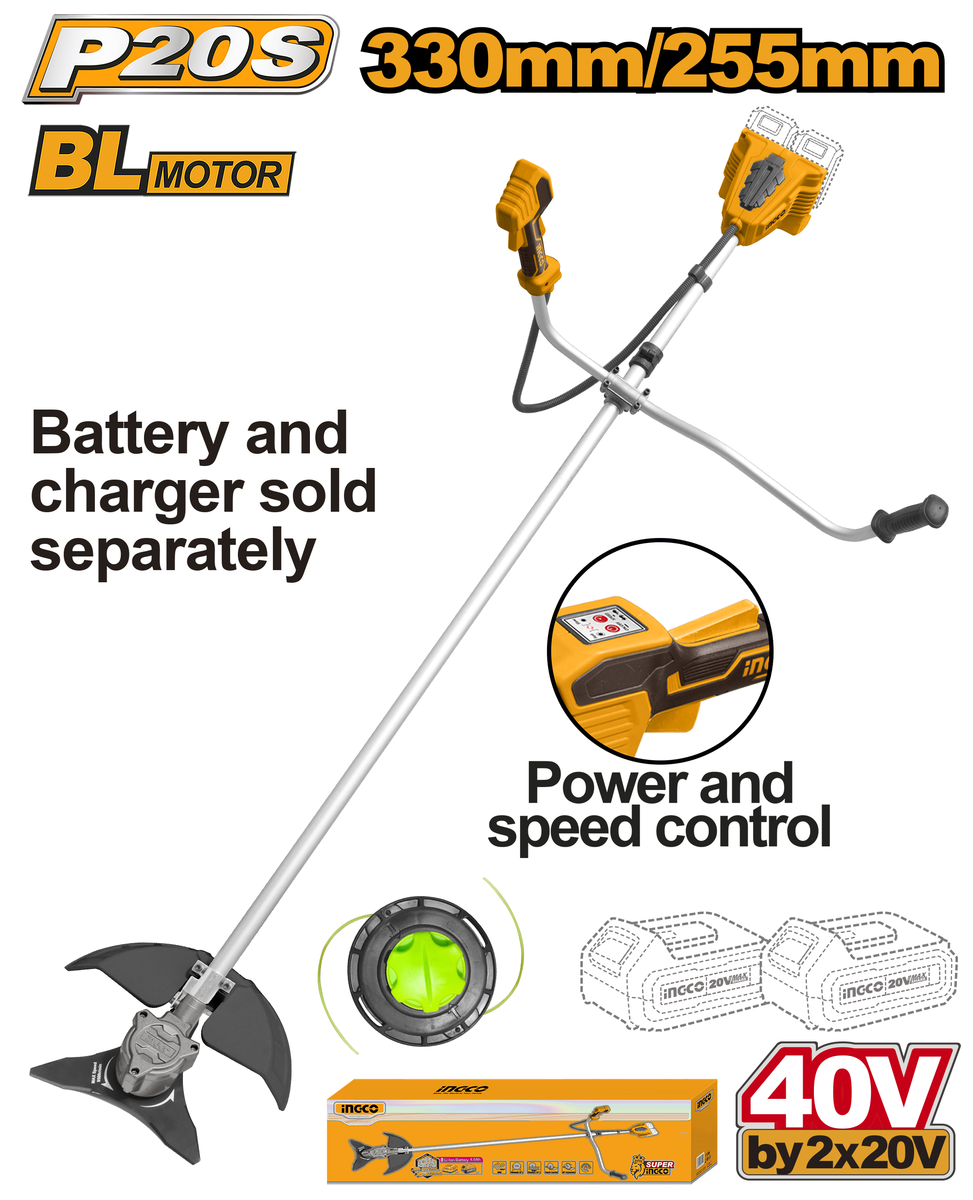 Cordless string trimmer and brush cutter 40v solo - CSTLI20018 - INGCO