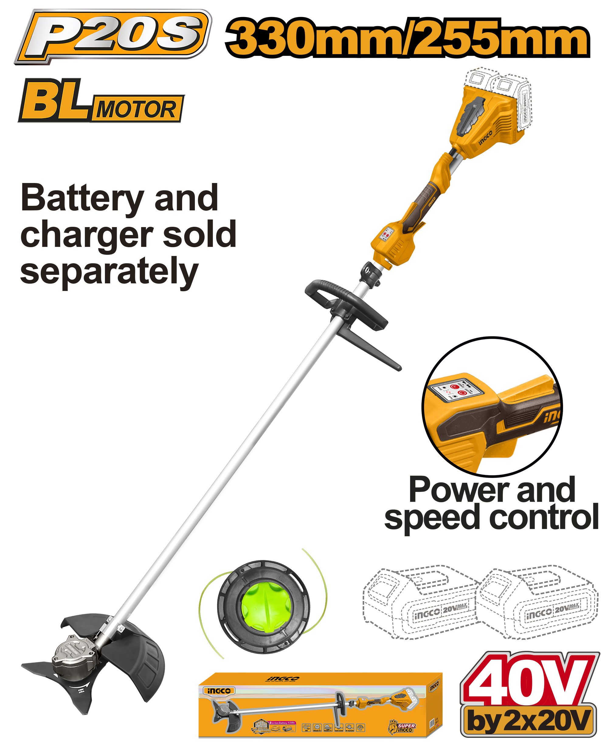 Cordless string trimmer and brush cutter 40v solo - CSTLI20028 - INGCO