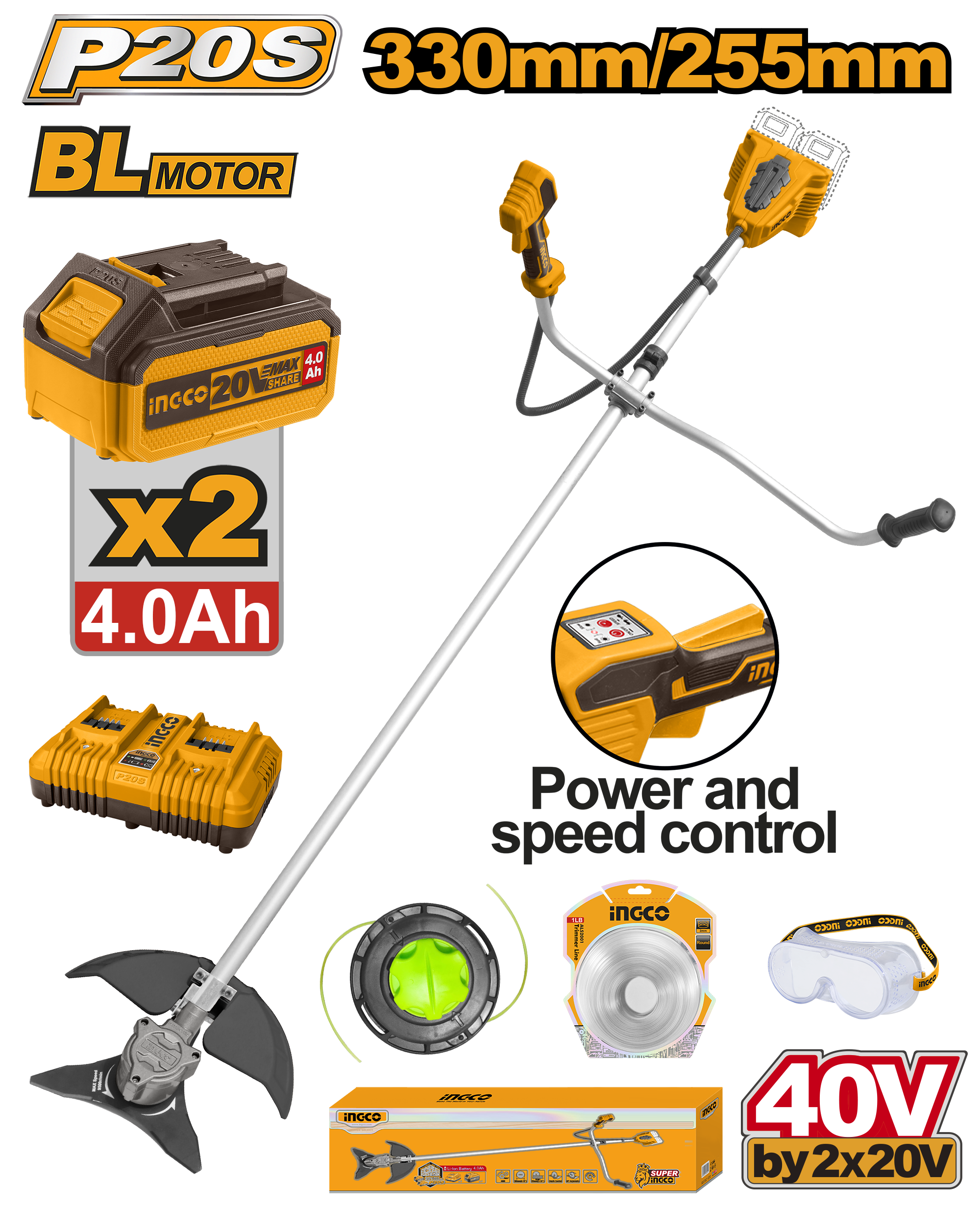 Lithium ion string trimmer and brush cutter 40v set - CSTLI202522 - INGCO