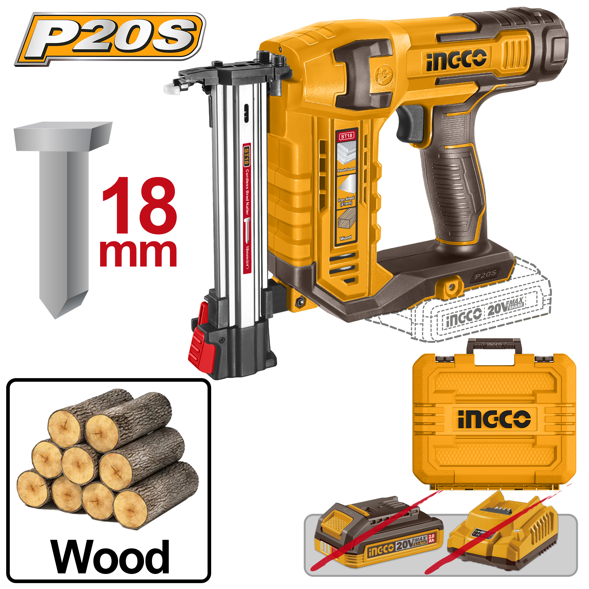 Cordless concrete nailer 20v solo - CSTLI3805 - INGCO