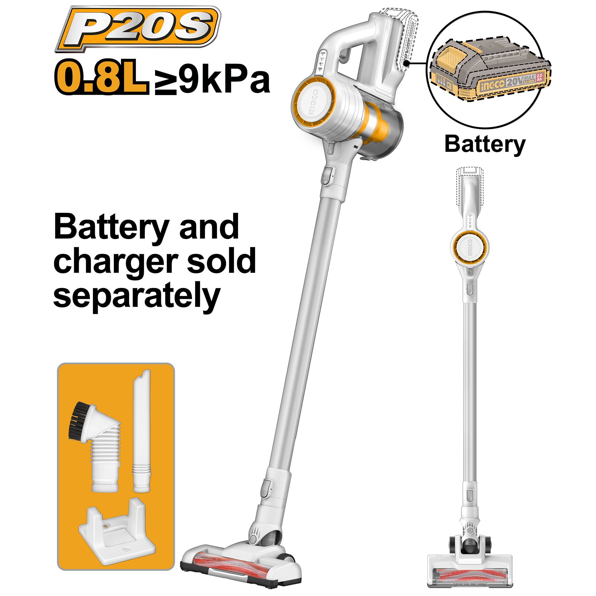 Cordless vacuum cleaner 20v solo - CVLI20061 - INGCO