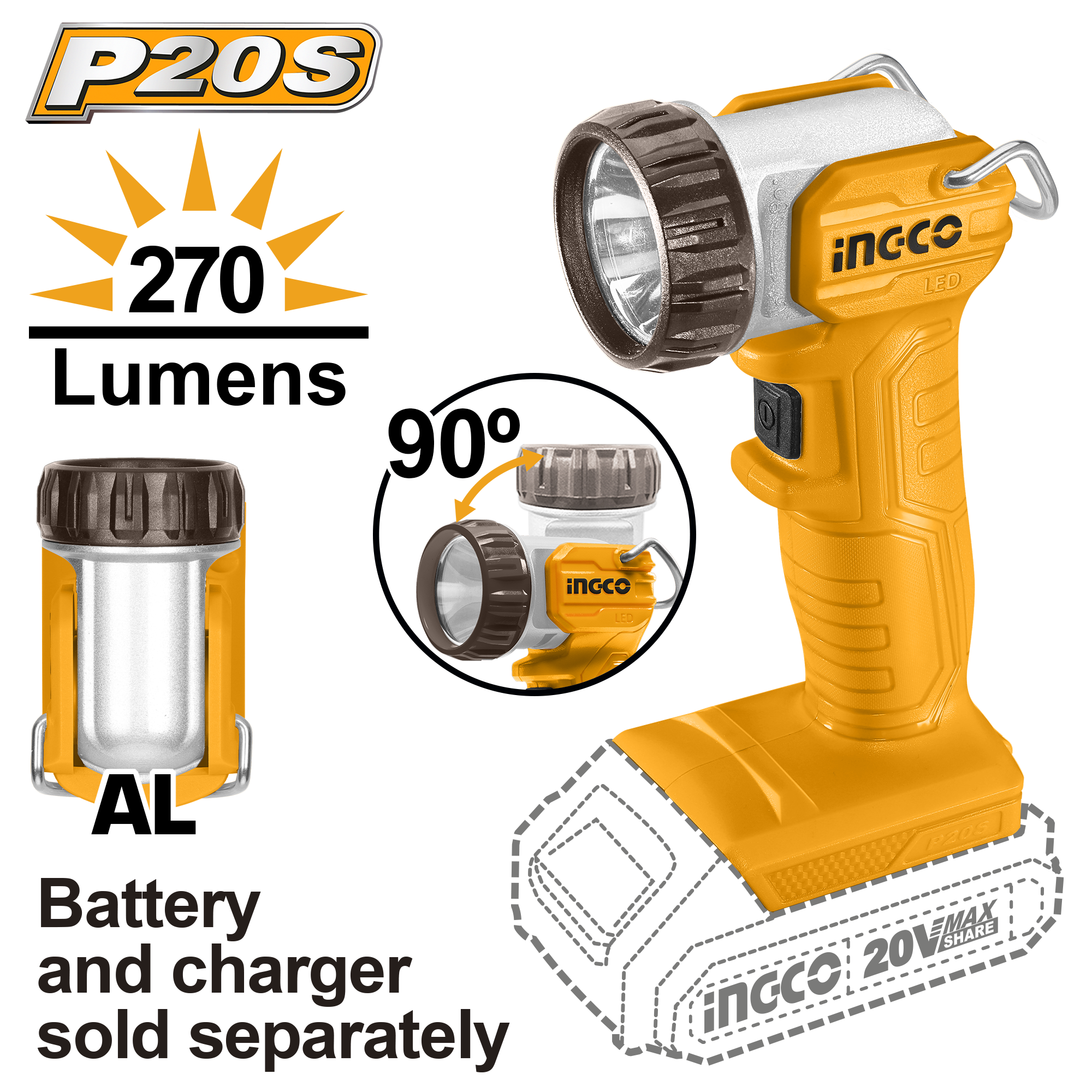 Lithium ion work lamp 20v solo - CWLI2038 - INGCO