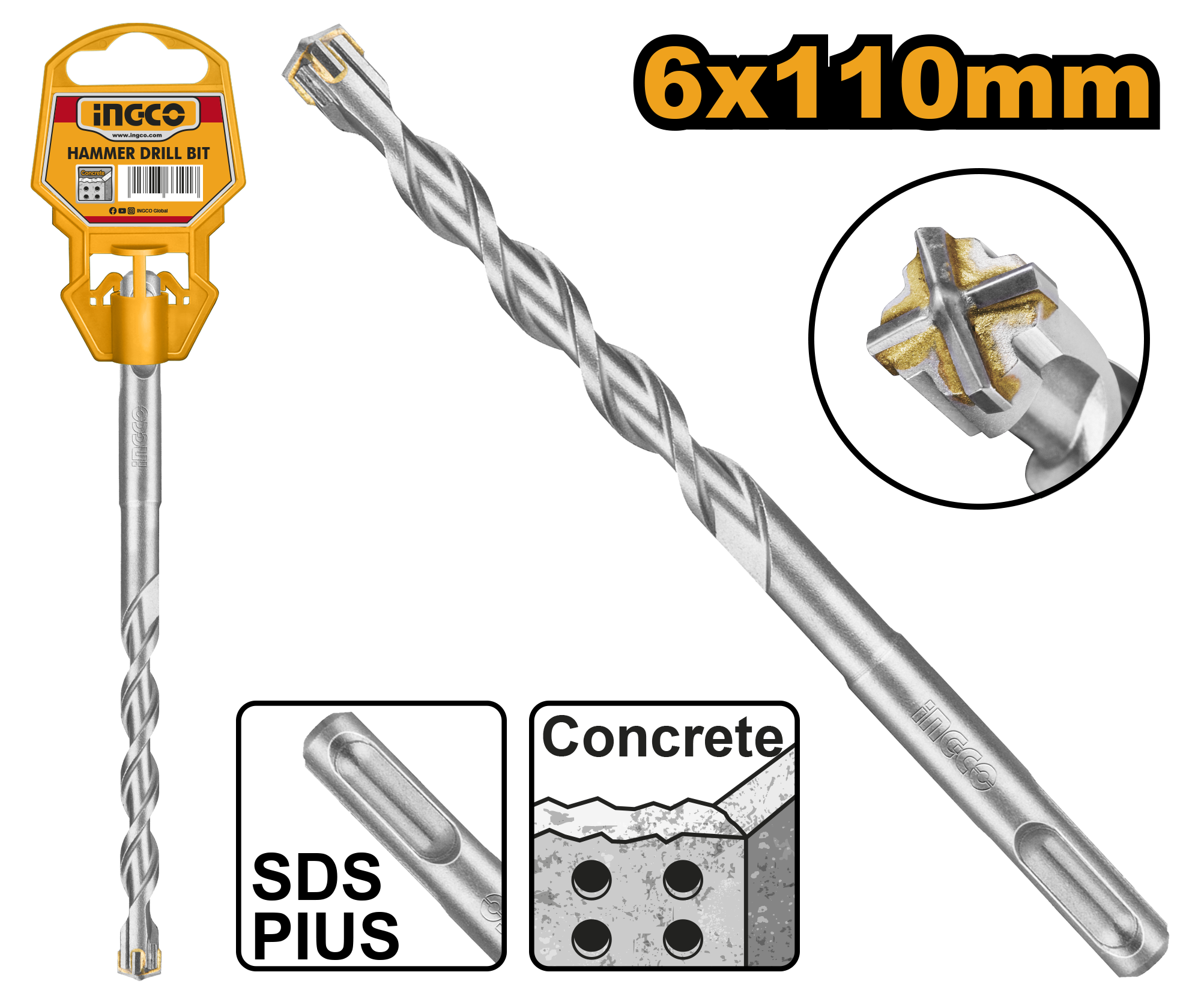 Sds plus hammer drill bits 6x110 - DBH1210601C - INGCO