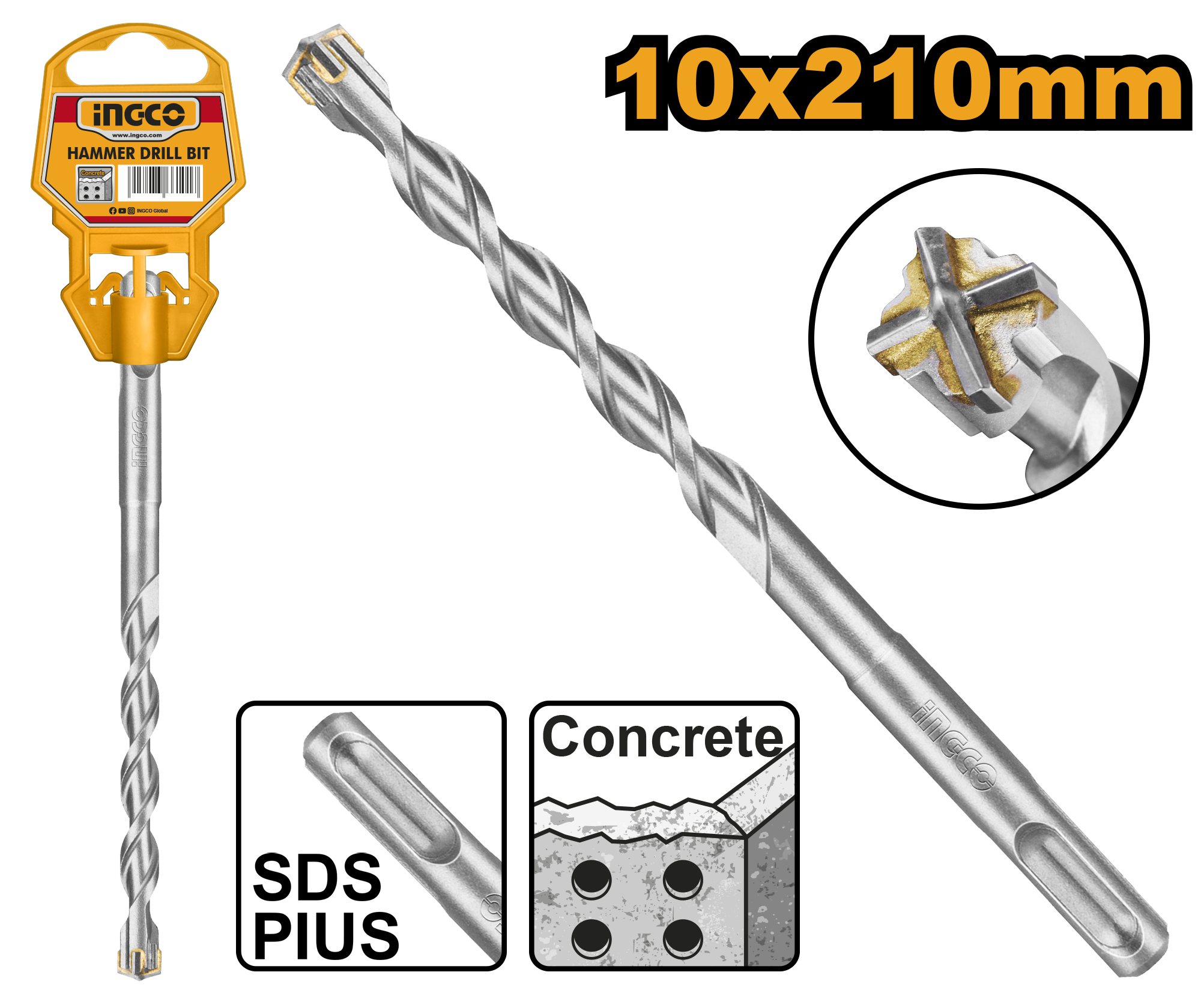 Sds plus hammer drill bits 10x210mm - DBH1211003C - INGCO