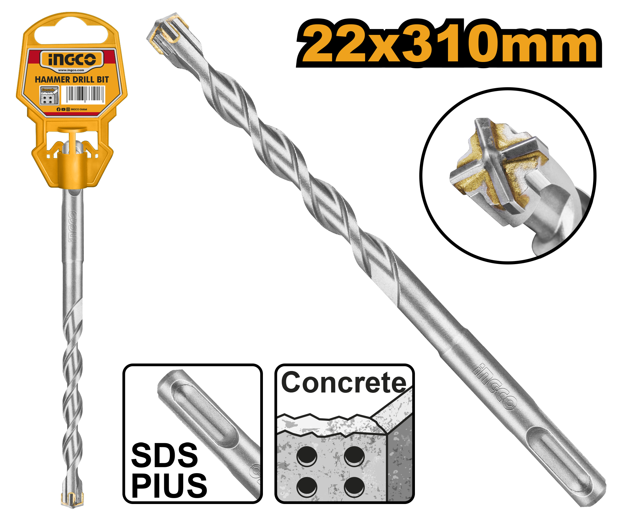 Sds plus hammer drill bits 22x310mm - DBH1212202C - INGCO