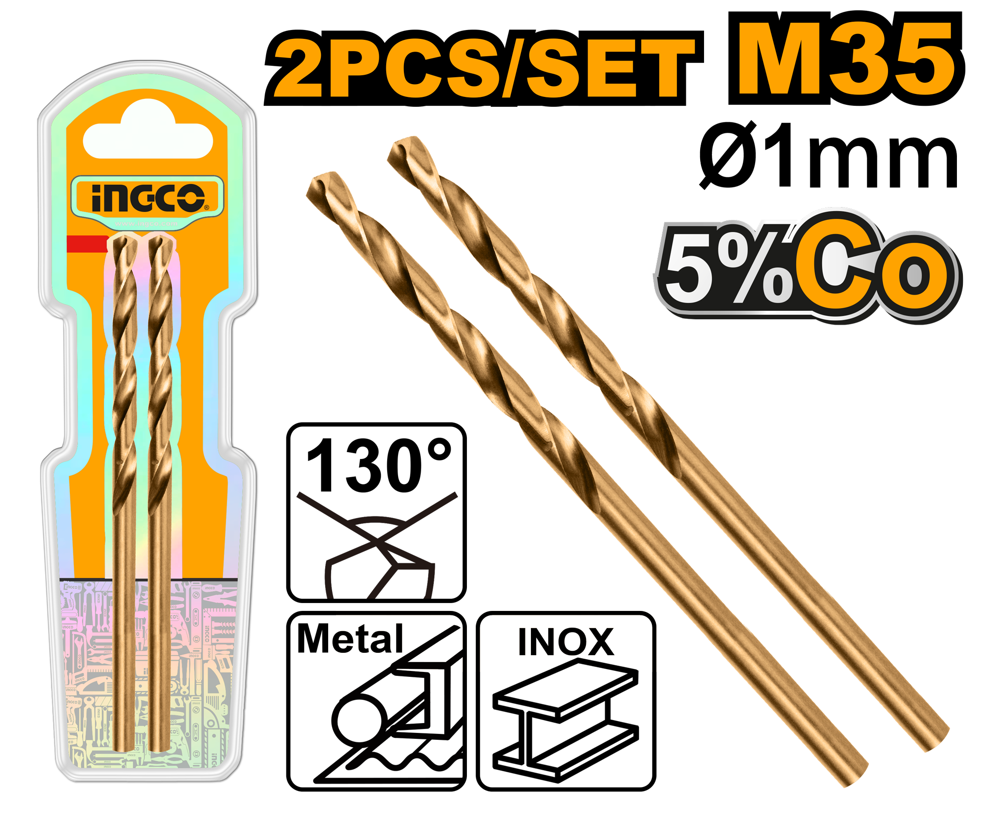 2Pcs m35 hss drill bit 1mm - DBT01130011 - INGCO