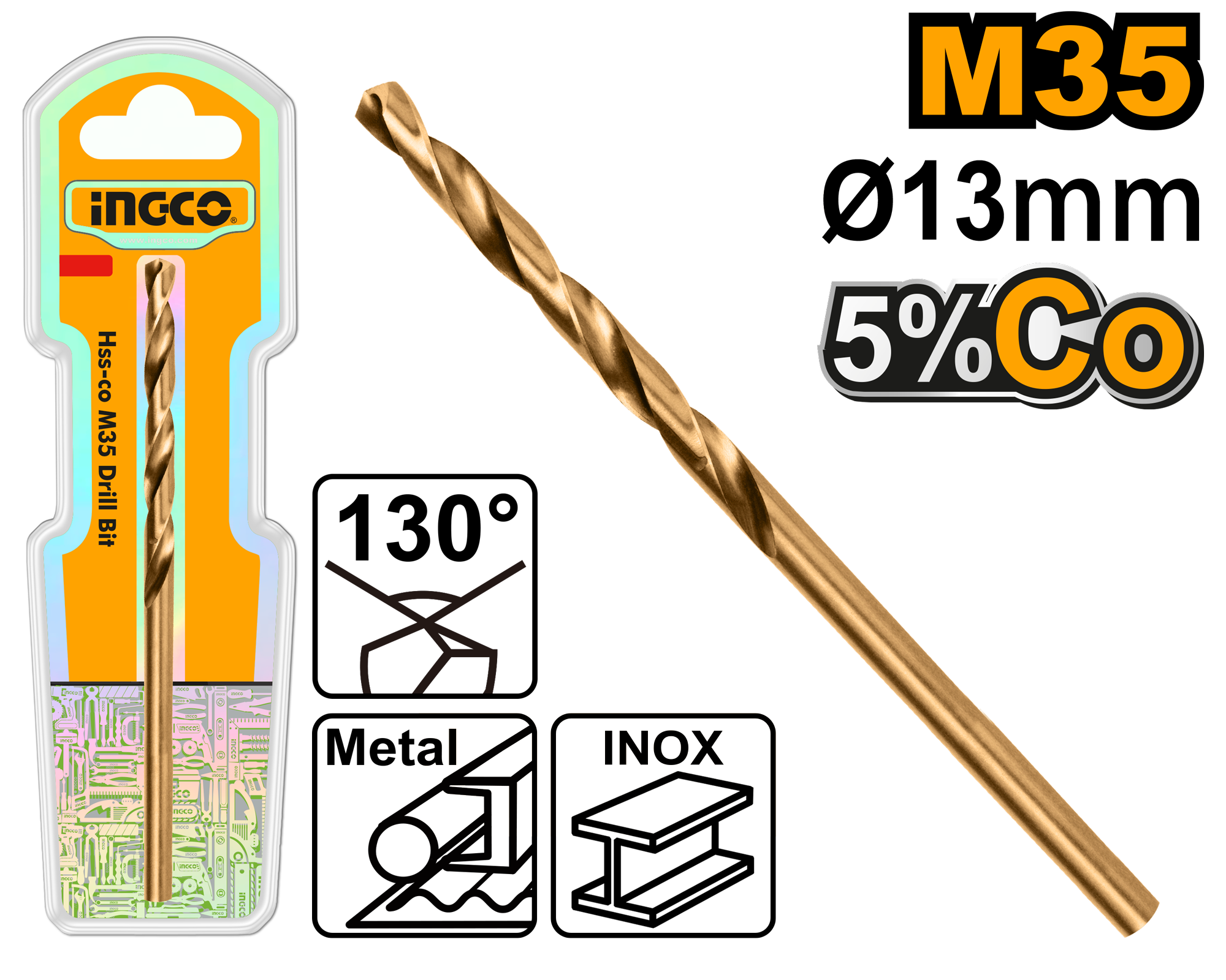 Hss co m35 drill bit 13mm - DBT01130131 - INGCO