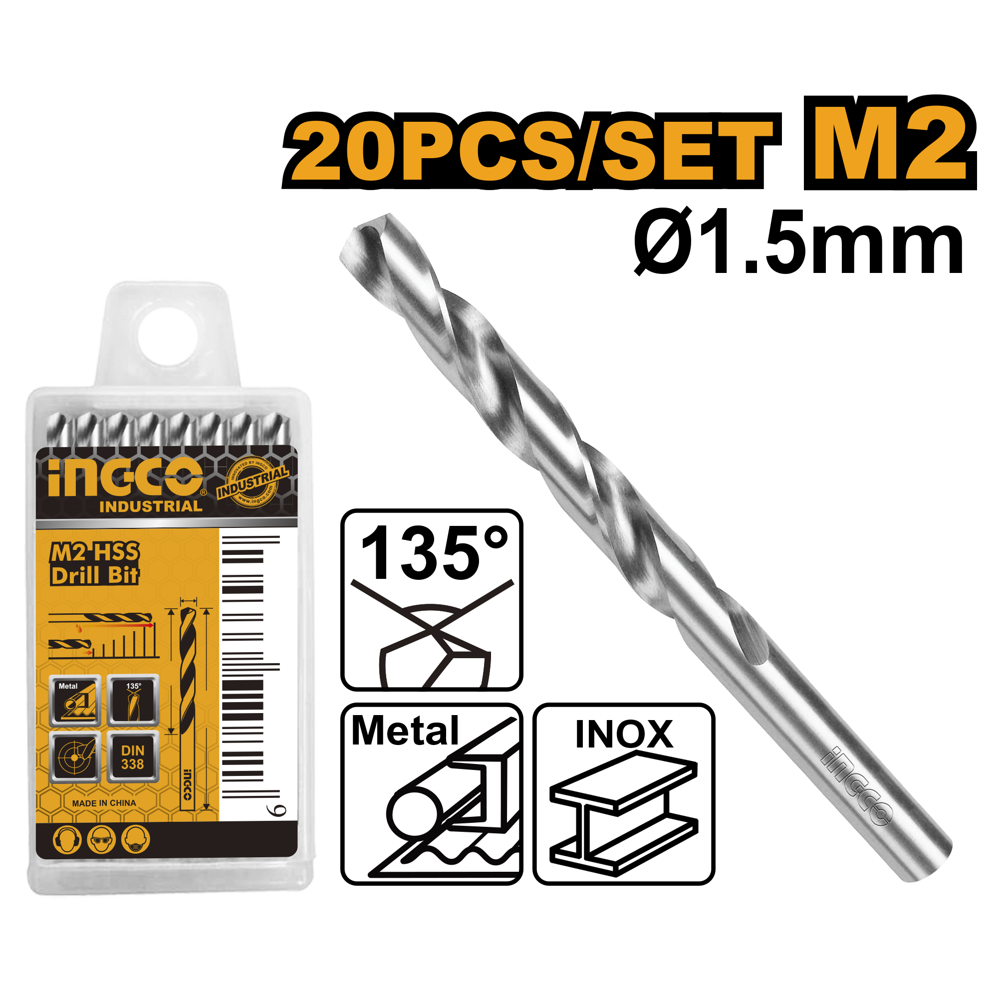 M2 hss drill bit 1.5x18 40 - DBT1110151 - INGCO