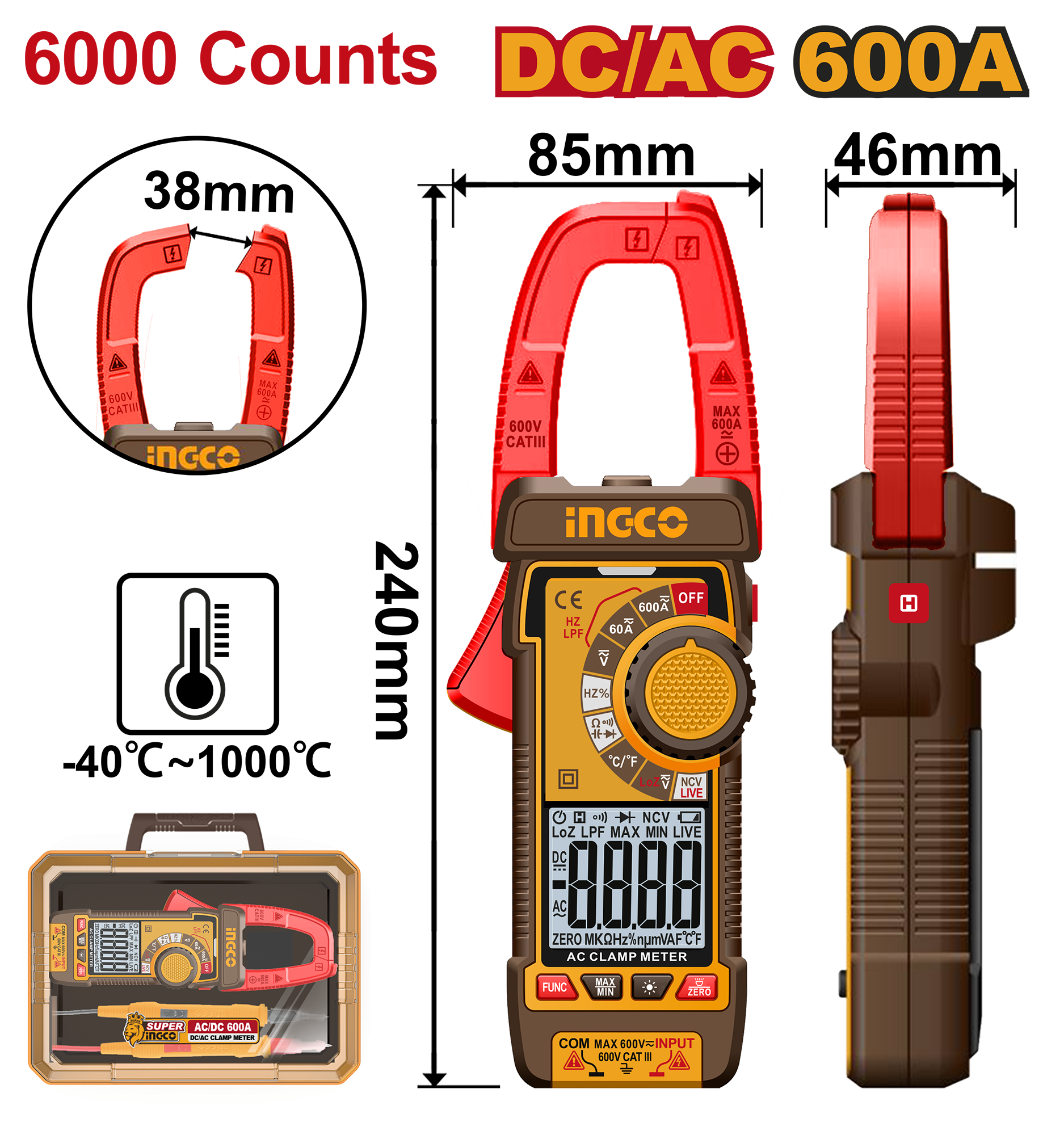 Dc ac clamp meter 600a - DCM66002 - INGCO