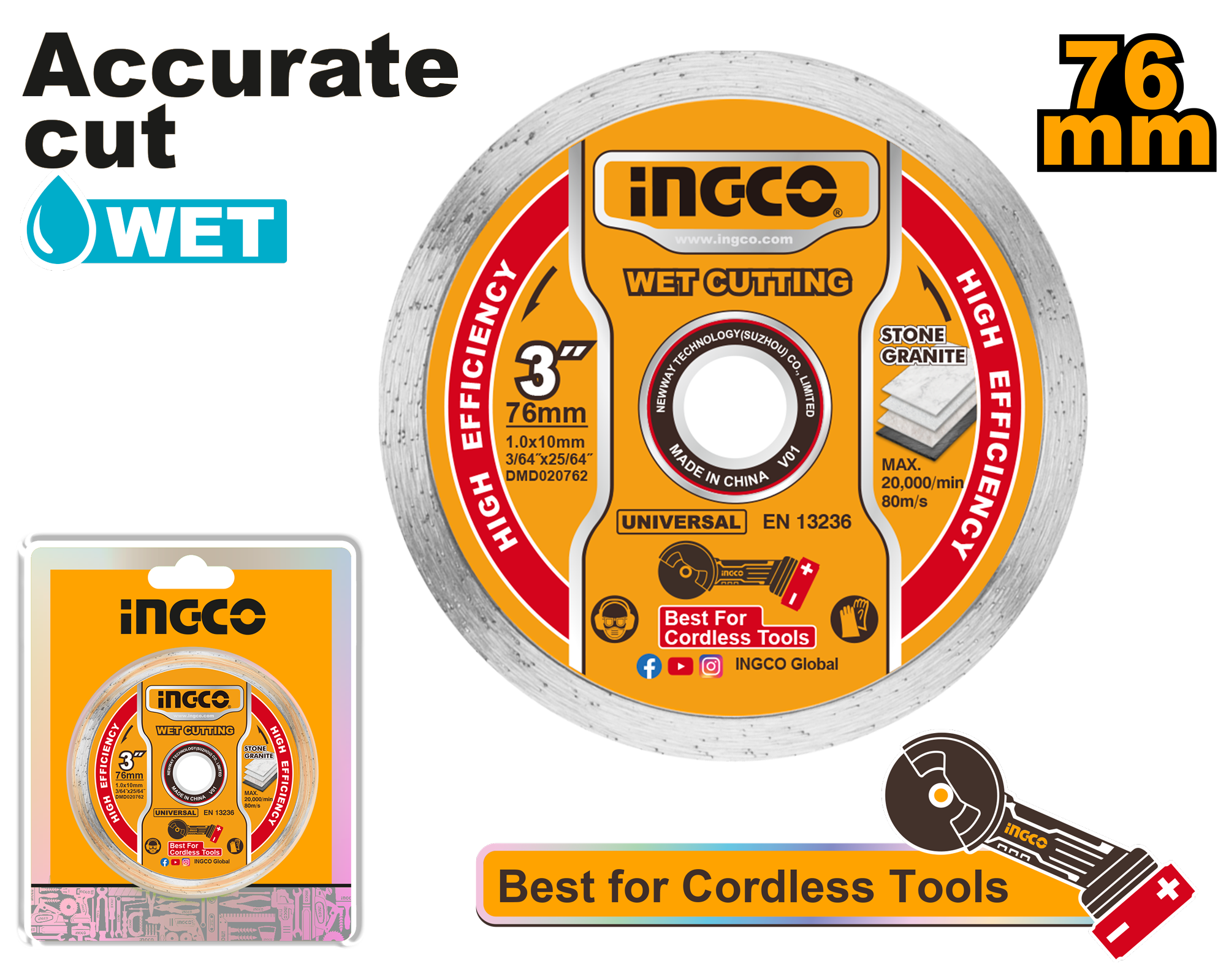 Wet diamond disc 76mm - DMD020762 - INGCO