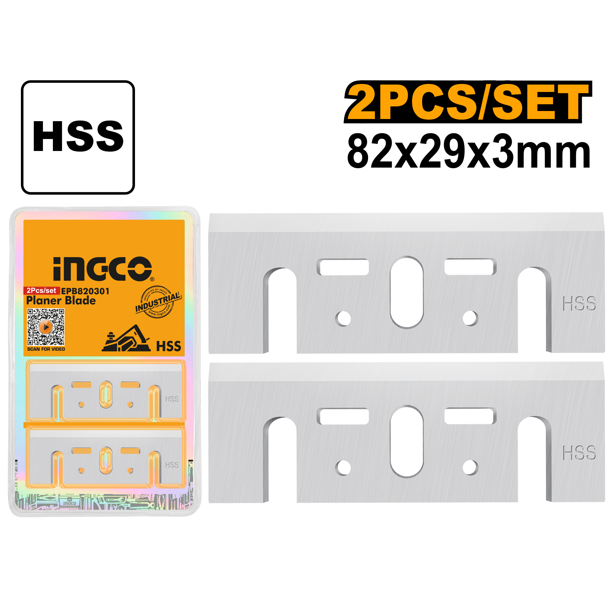 2Pcs planer blade 82x29x3mm - EPB820301 - INGCO
