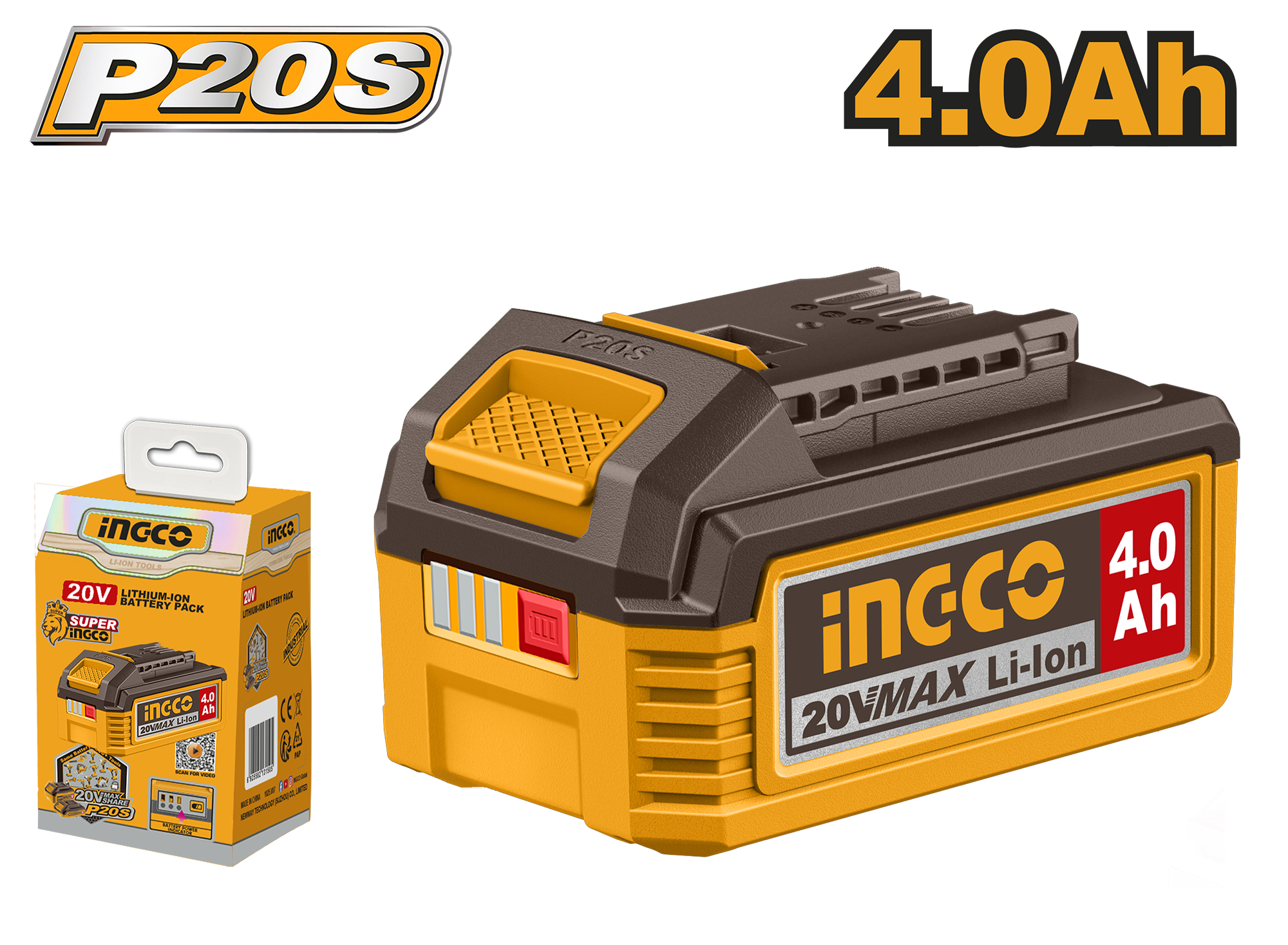 Lithium ion battery pack 20v 4.0ah - FBLI2002 - INGCO