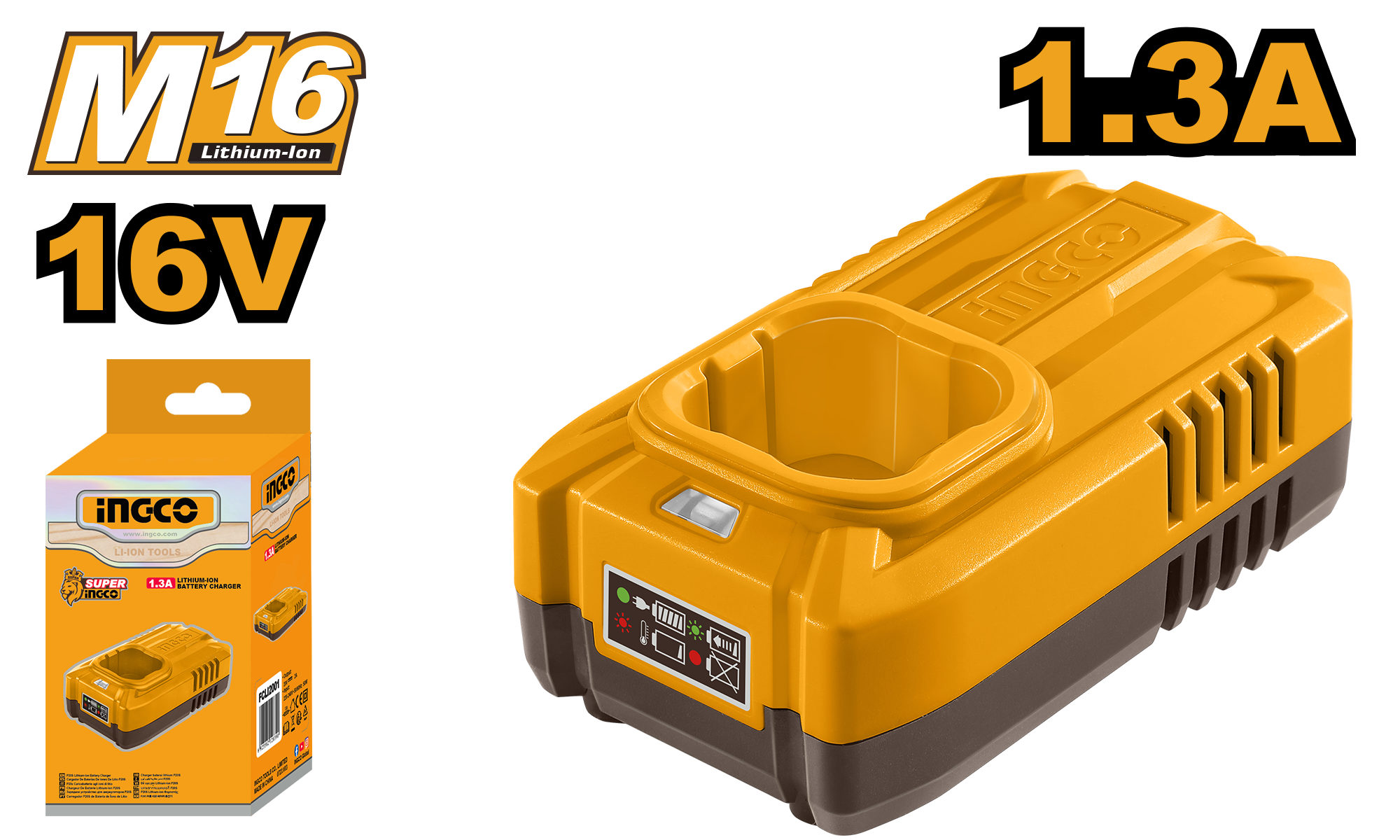M16 battery charger 16v 1.3a - FCLI1613E - INGCO