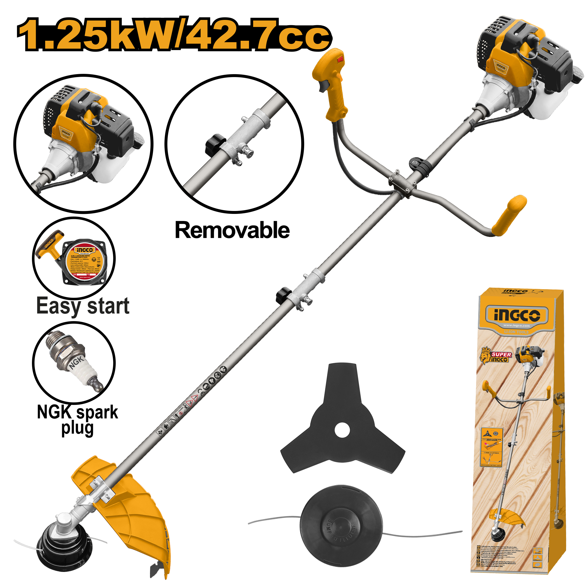 Gasoline grass trimmer and bush cutter 42.7cc 1.25 kw - GBC5434421 - INGCO