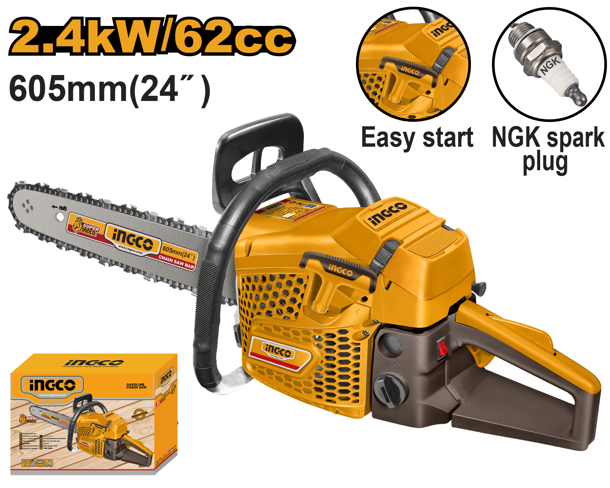Gasoline chain saw 2,4kw 24’’ - GCS5602411 - INGCO