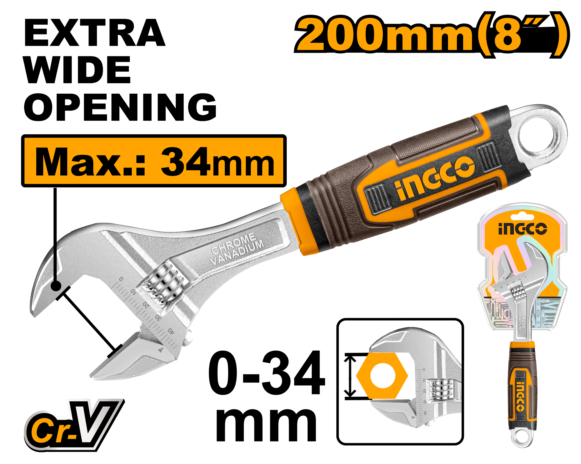 Adjustable wrench 200mm - HADW131088 - INGCO