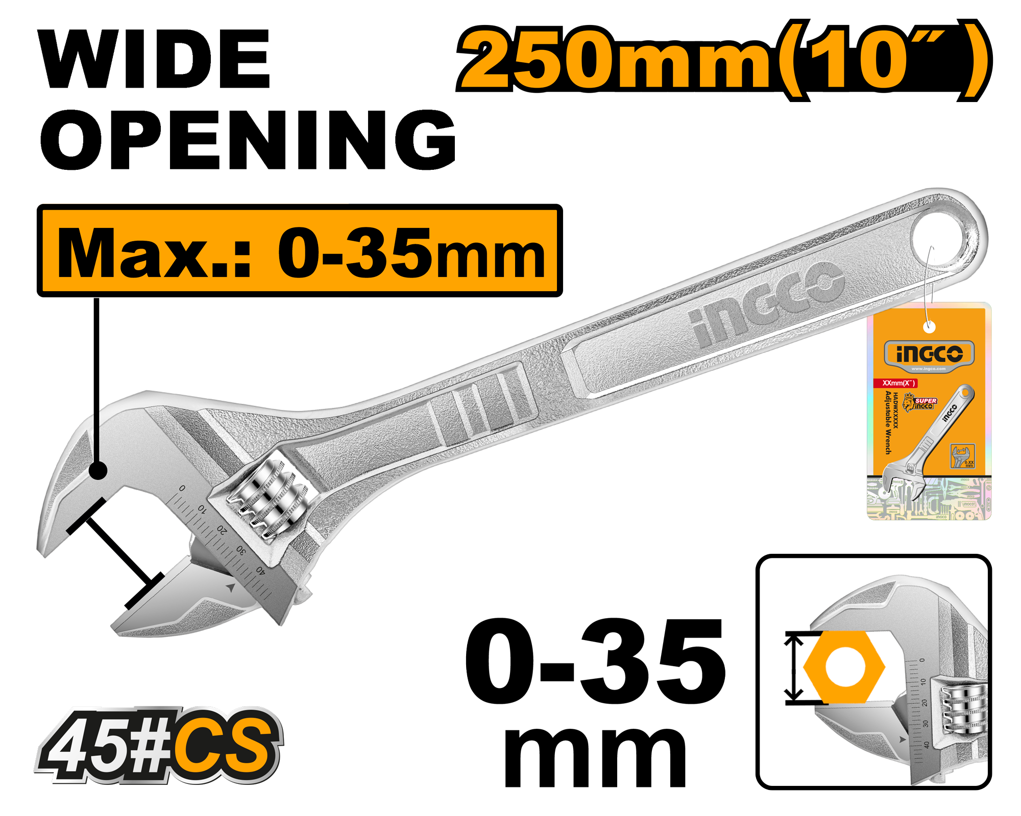 Adjustable wrench 10 250μμ - HADW131102 - INGCO