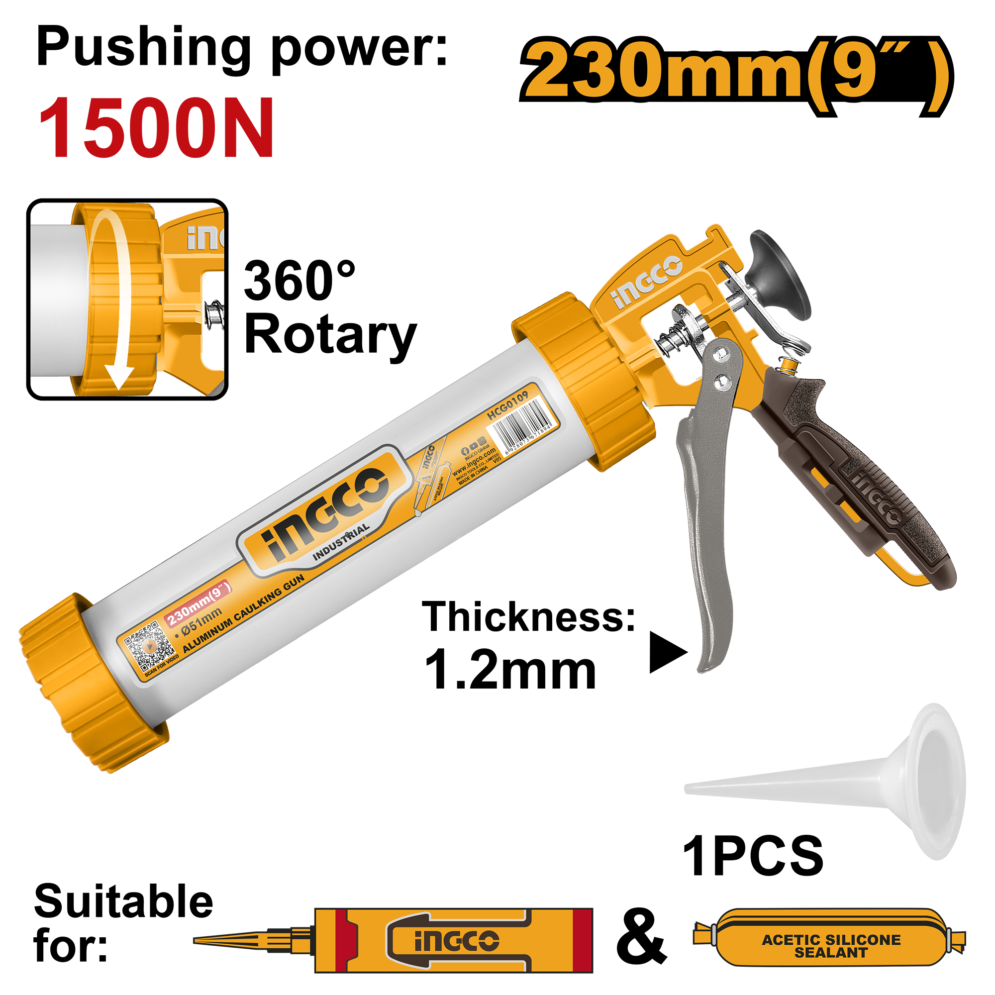 Aluminium caulking gun 9 - HCG0109 - INGCO