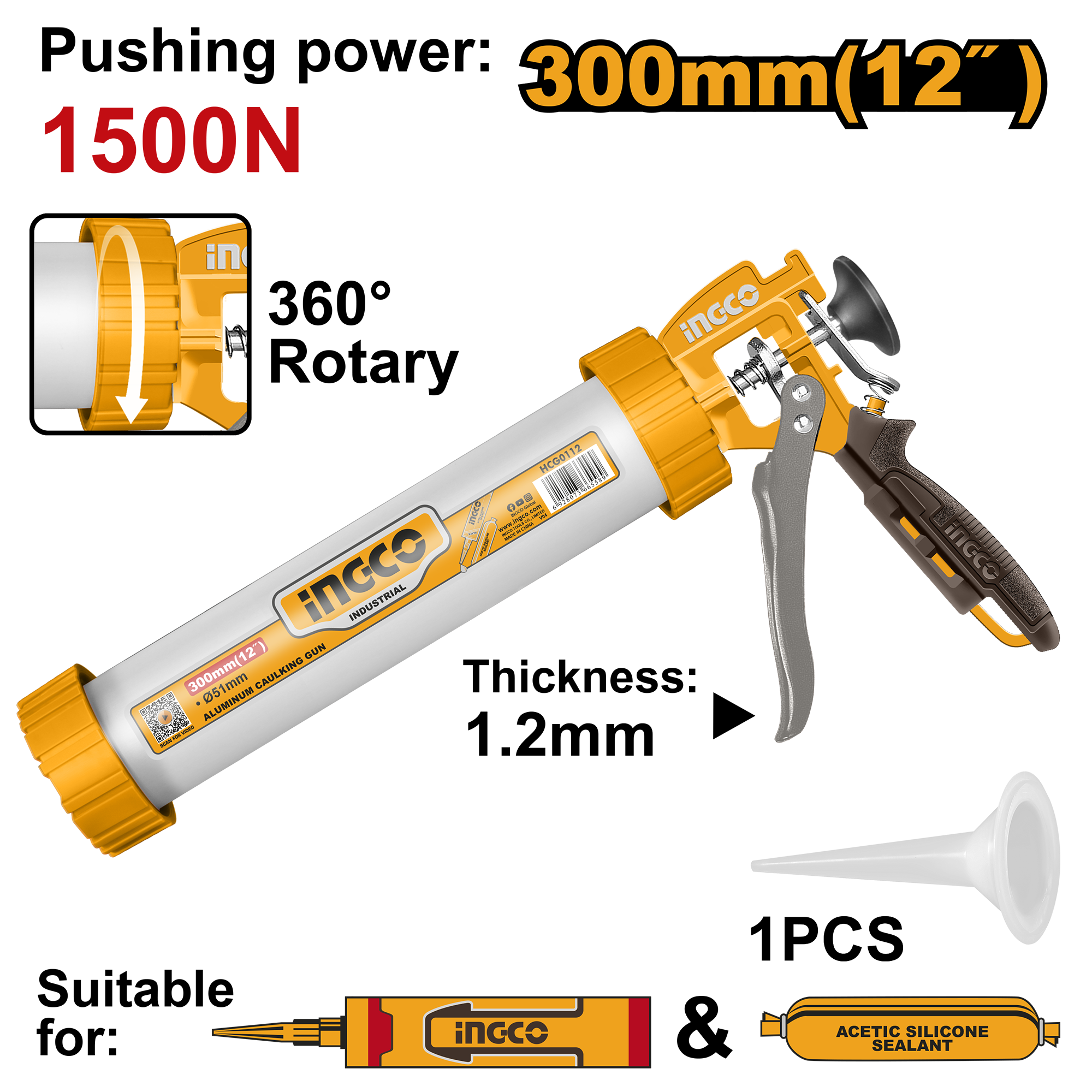 Aluminium caulking gun 12’’ - HCG0112 - INGCO