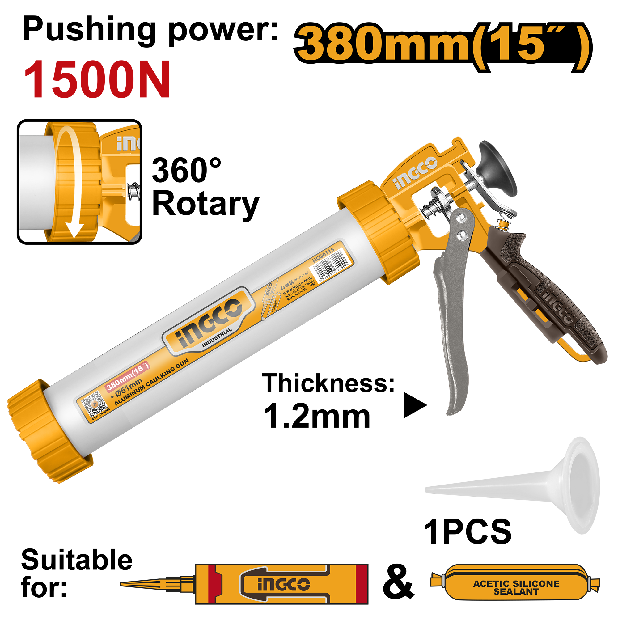Aluminium caulking gun 15 - HCG0115 - INGCO