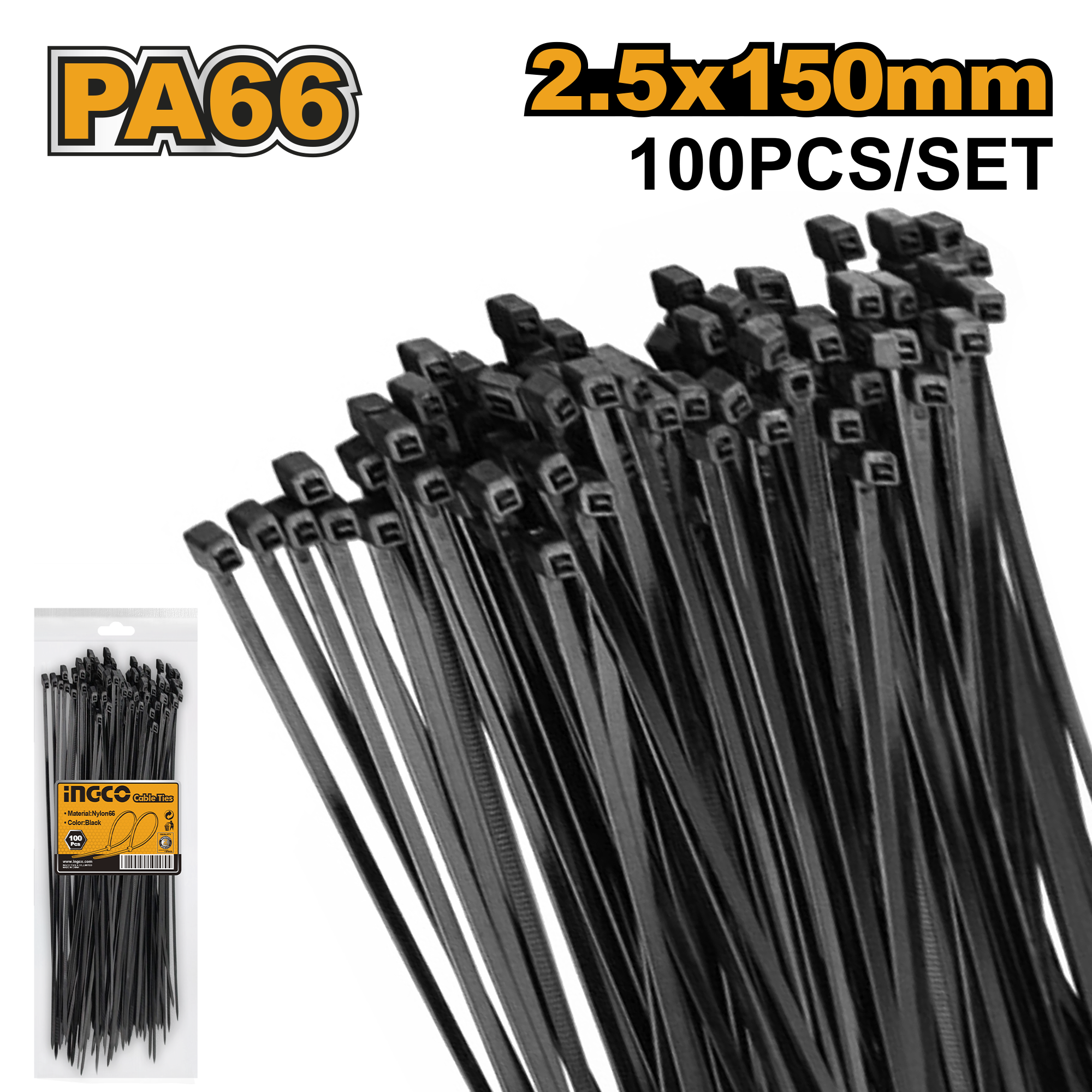 Cable ties 150mm black - HCTB15025 - INGCO