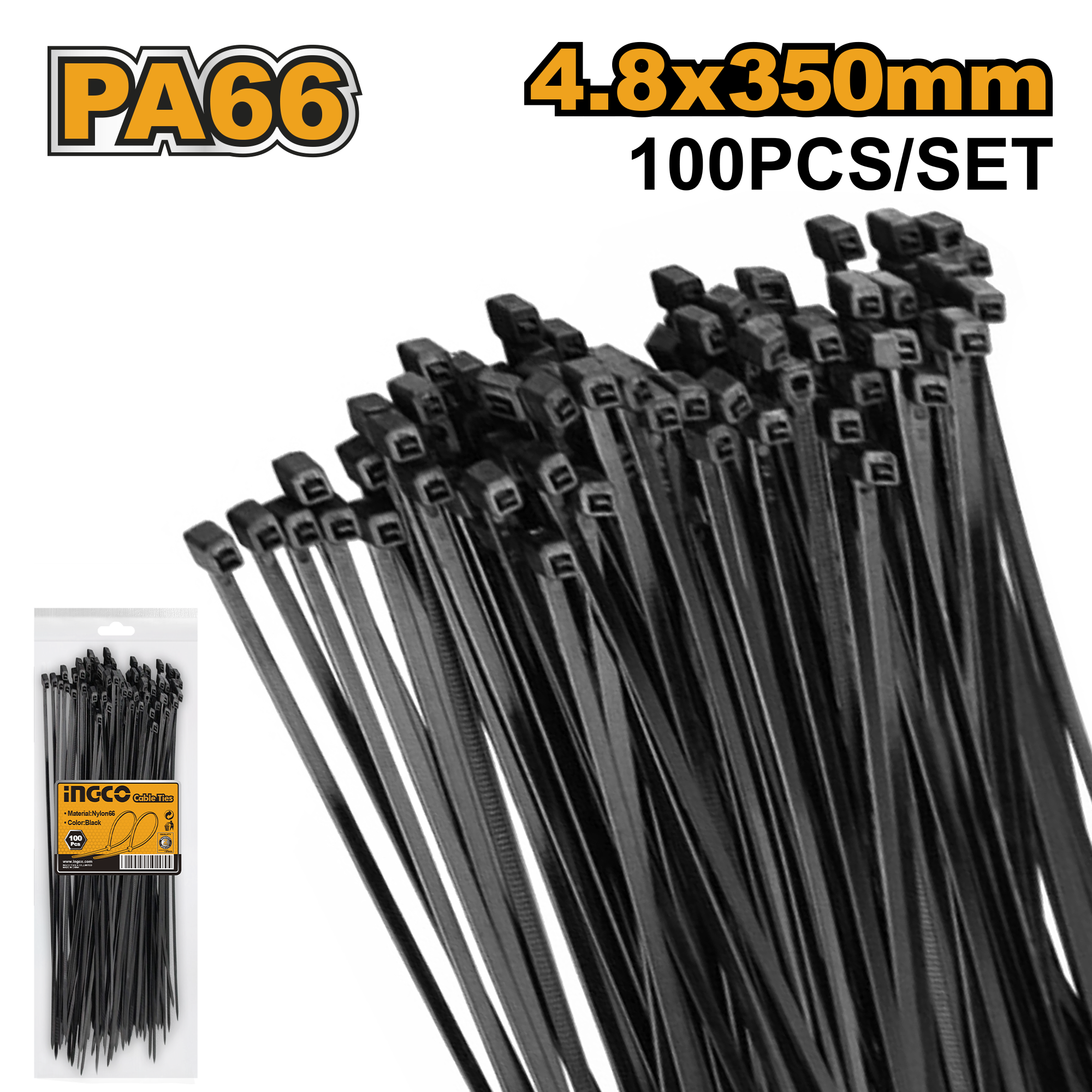 Cable ties 350mm black - HCTB35048 - INGCO