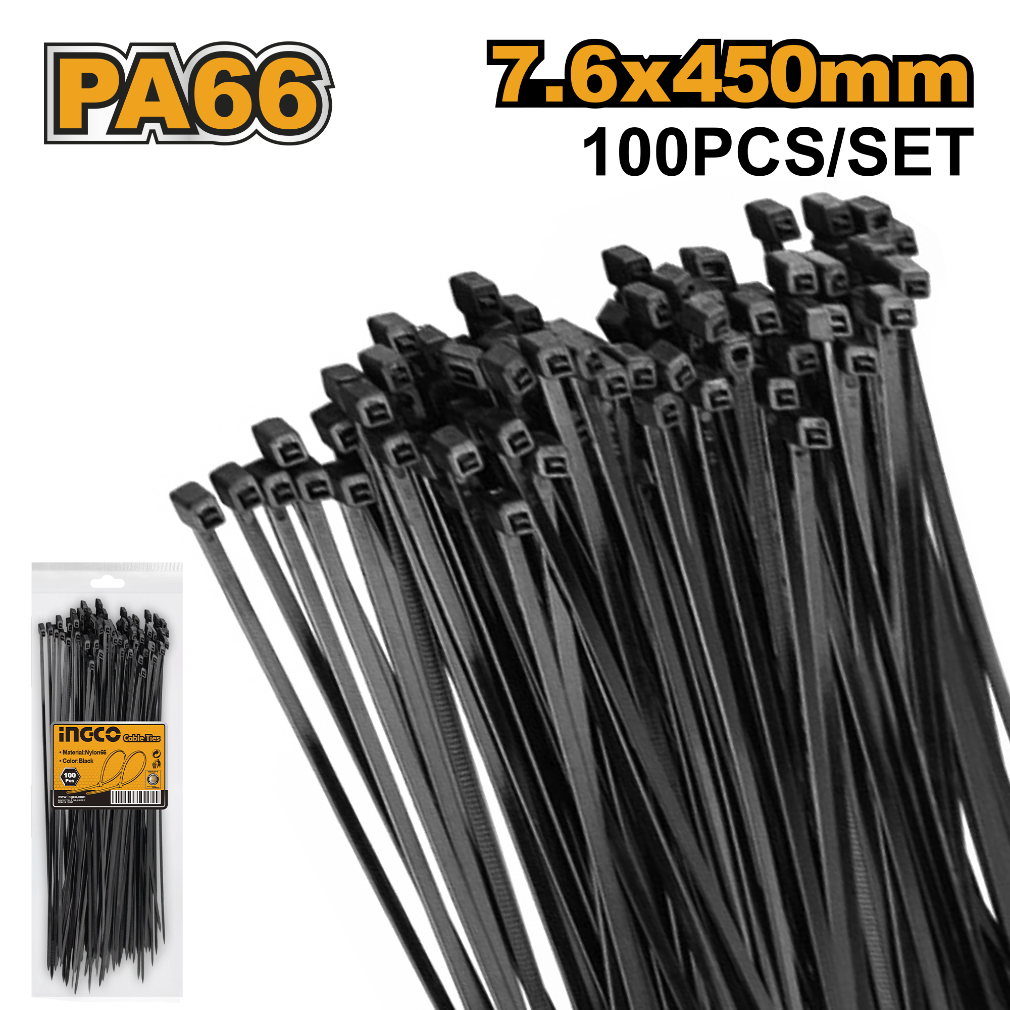 Cable ties 450mm black - HCTB45076 - INGCO