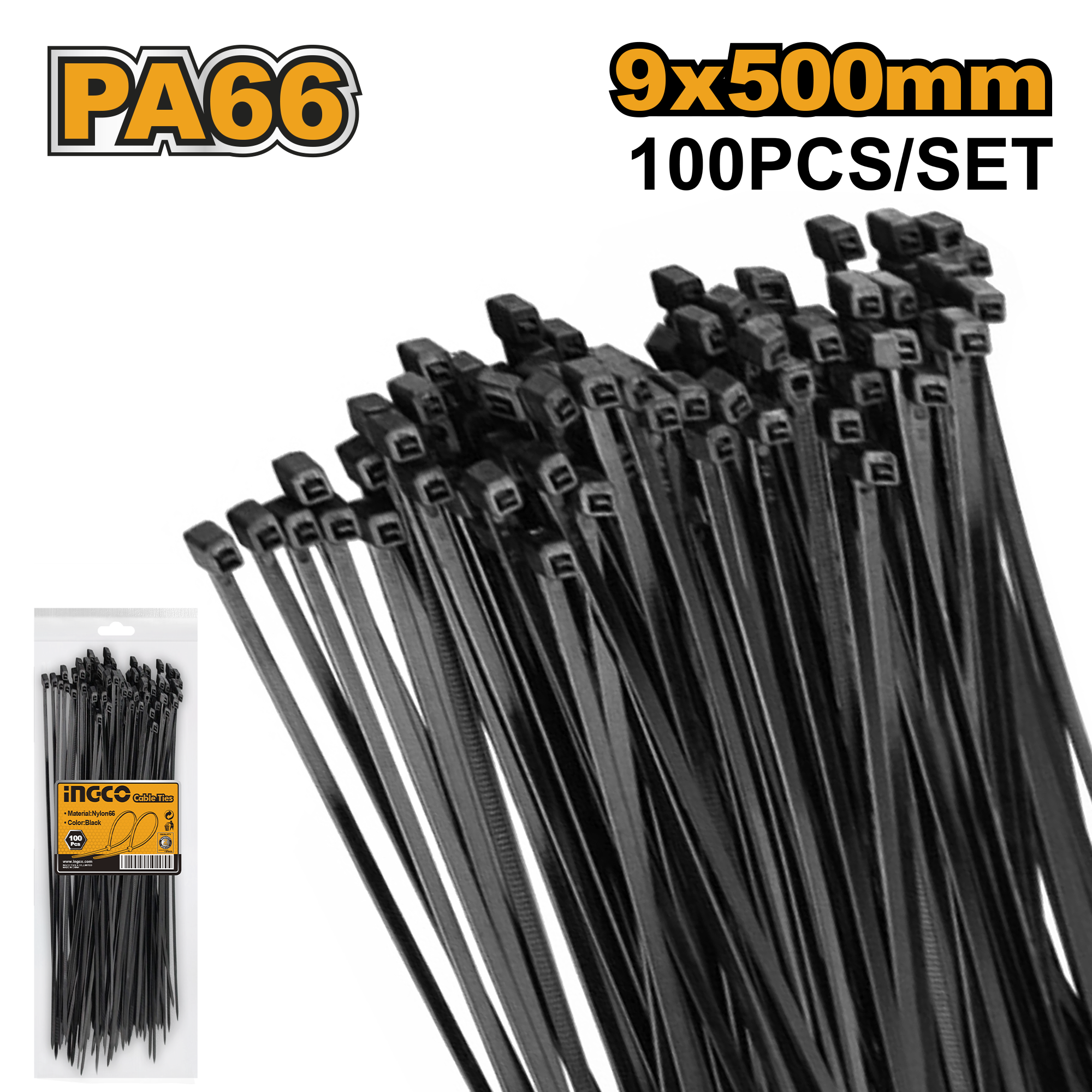 Cable ties 500mm black - HCTB50090 - INGCO
