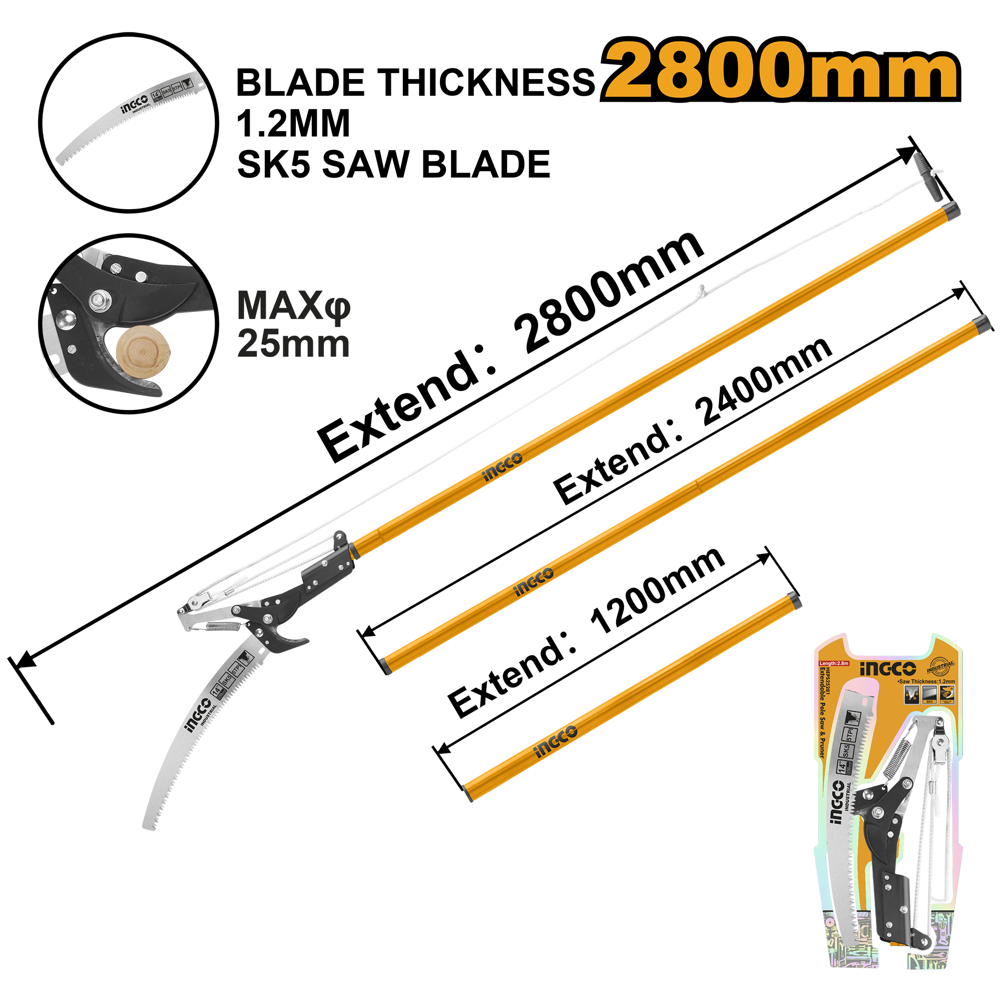 Extendable pole saw proner - HEPS25281 - INGCO