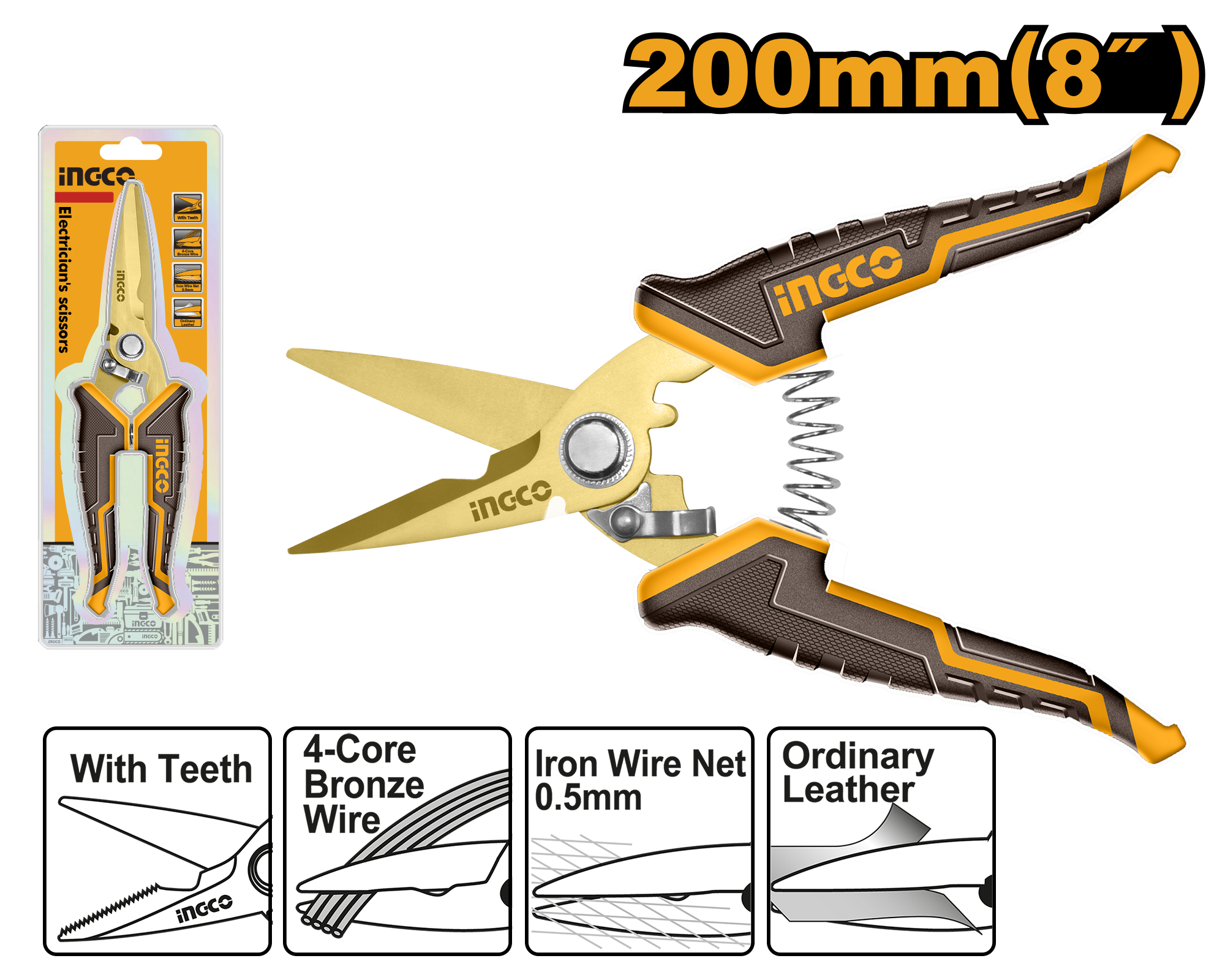 Electricians scissors 200mm 8 - HES0188 - INGCO