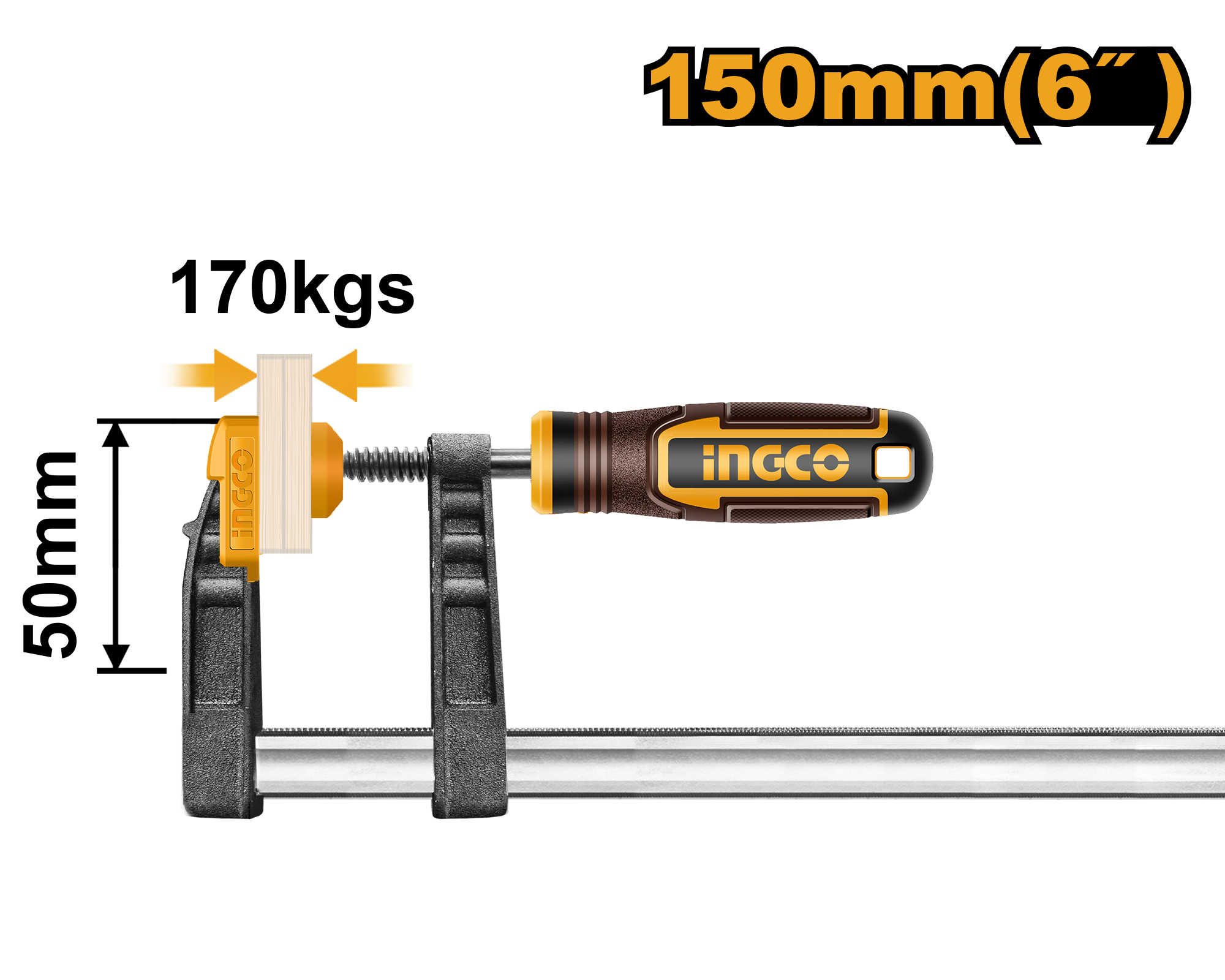 F clamp with plastic handle 50χ150μμ 170kgs - HFC020501 - INGCO