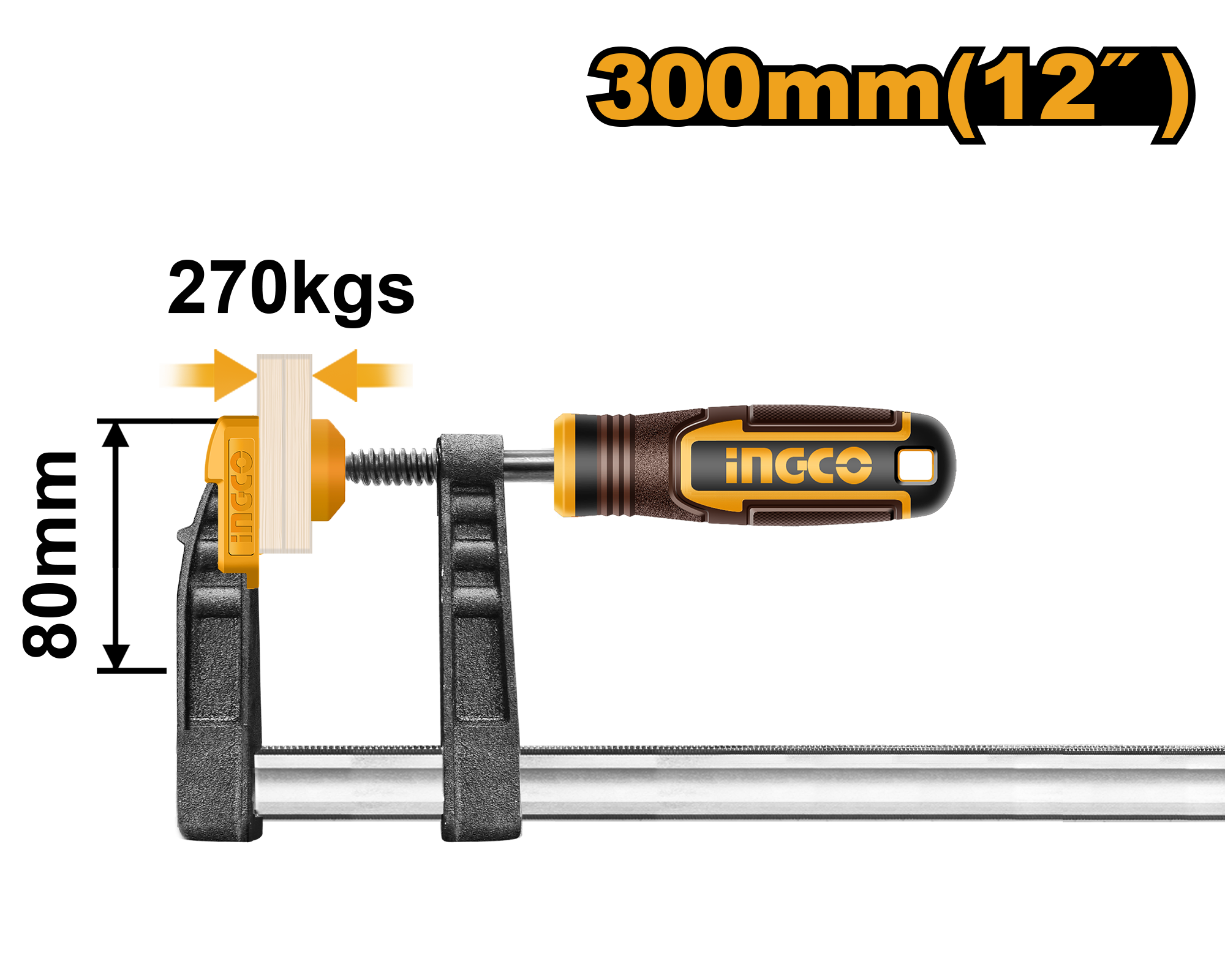 F clamp with plastic handle 80χ300μμ 270κgs - HFC020802 - INGCO