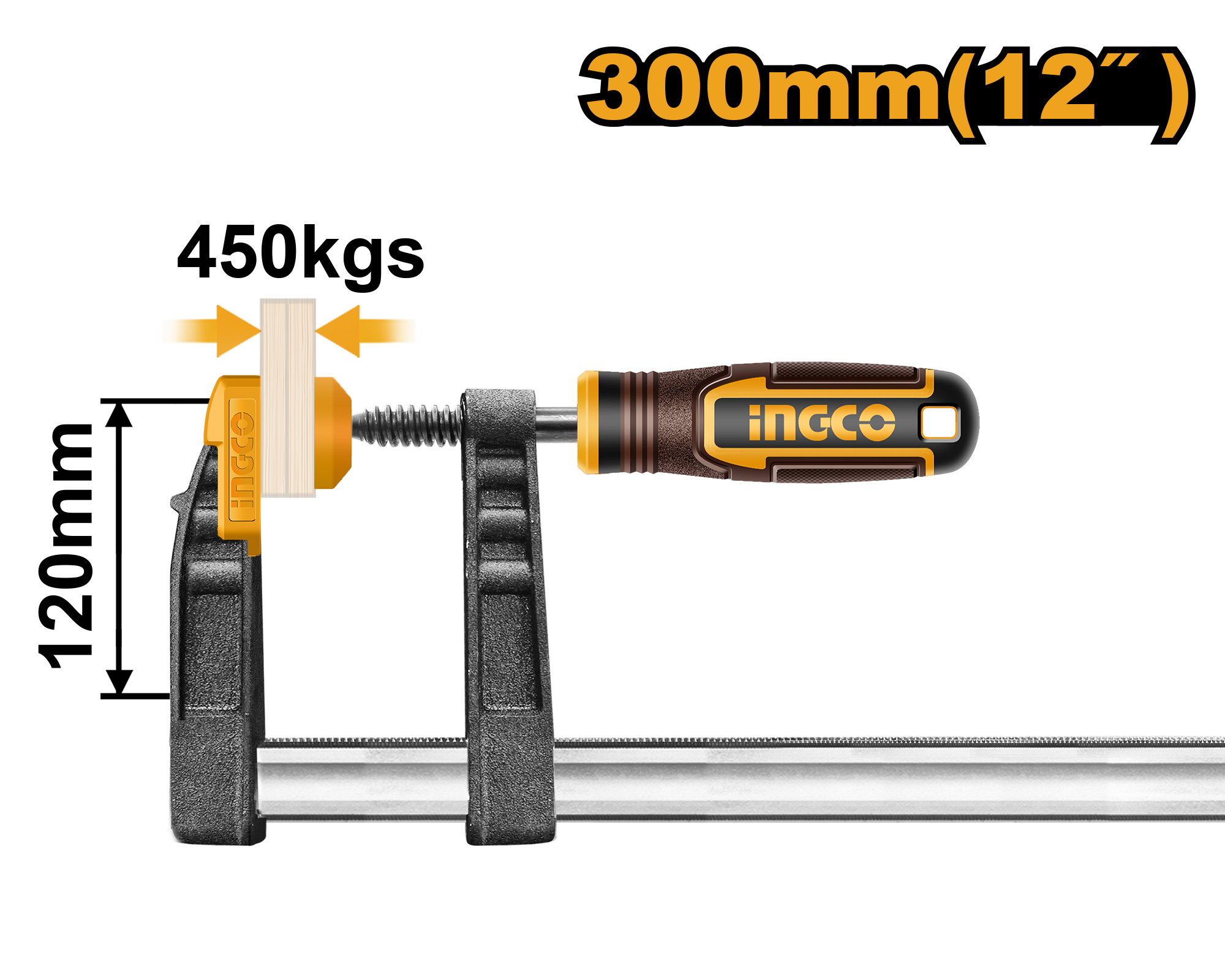 F clamp with plastic handle 120χ300μμ 450kgs - HFC021201 - INGCO