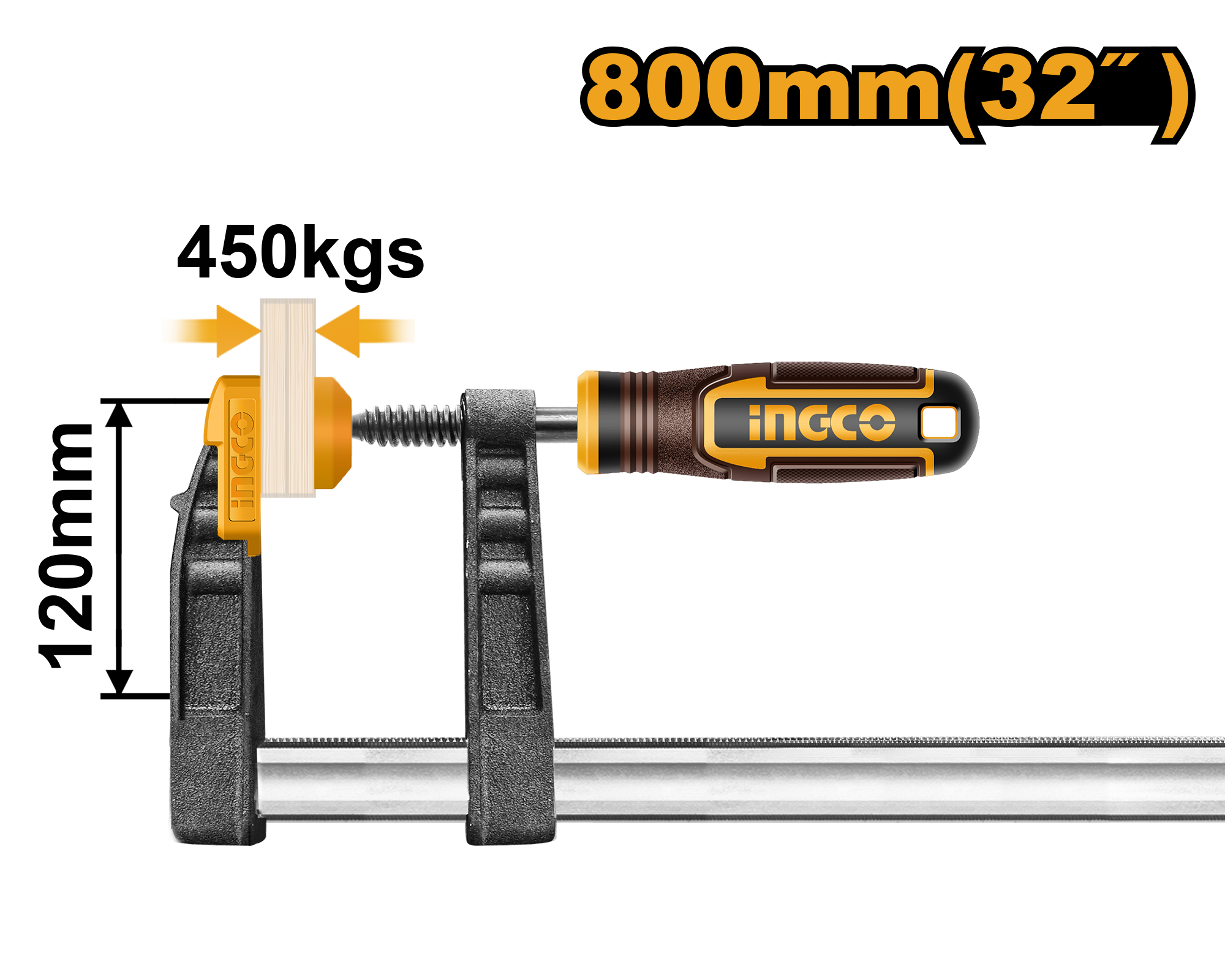 F clamp with plastic handle 120χ800μμ 450kgs - HFC021203 - INGCO